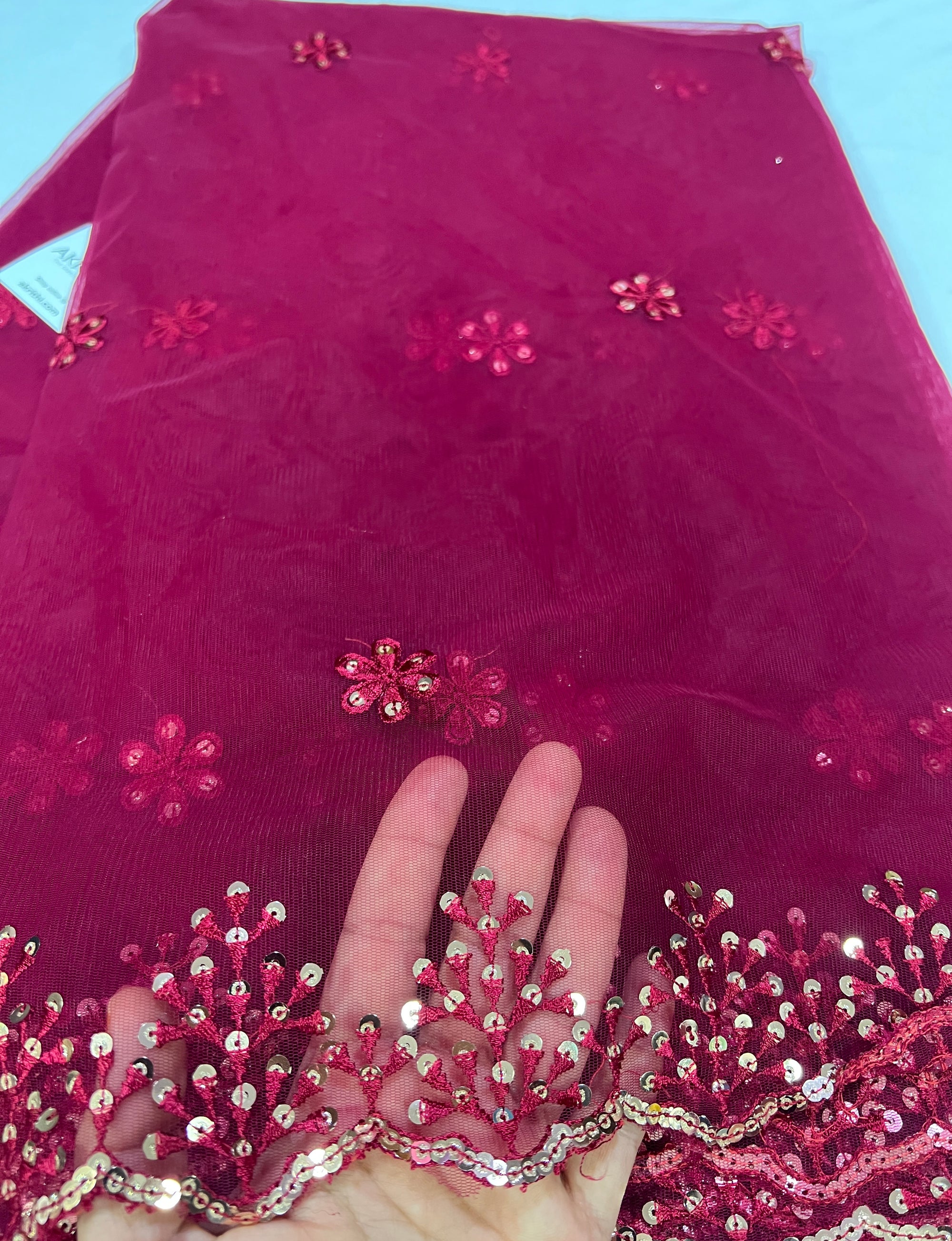 Embroidery on net fabric