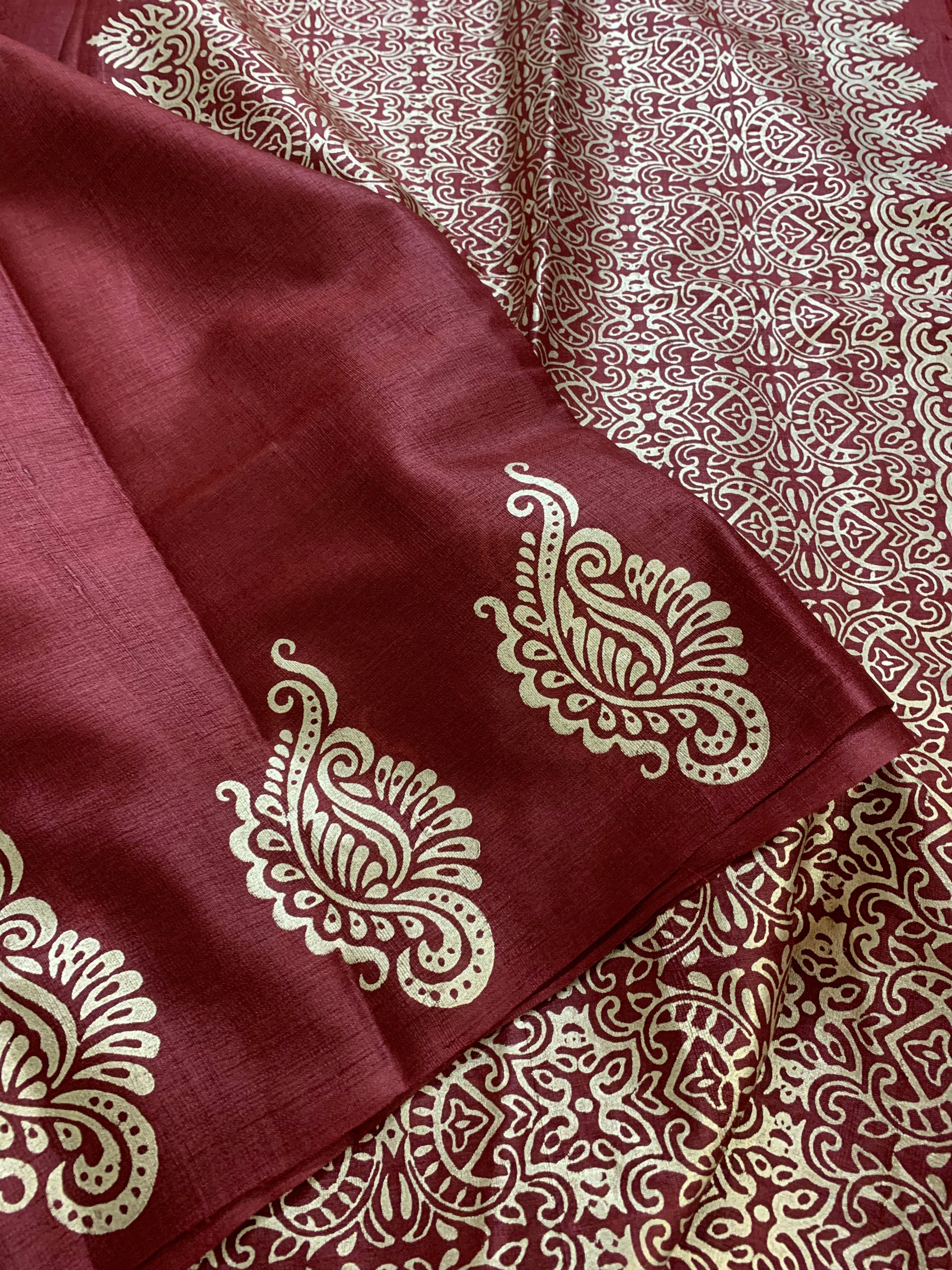 Pure Tussar silk saree with block print