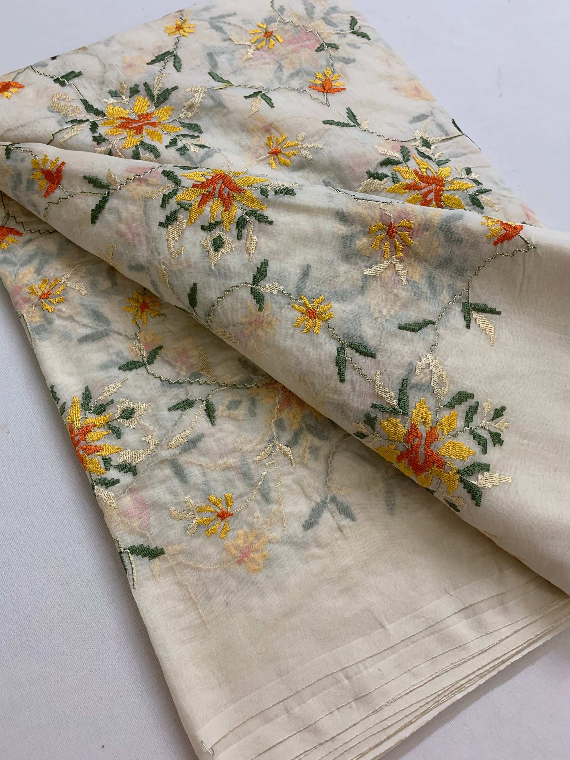 HANDLOOM MUL CHANDERI EMBROIDERED FABRIC
