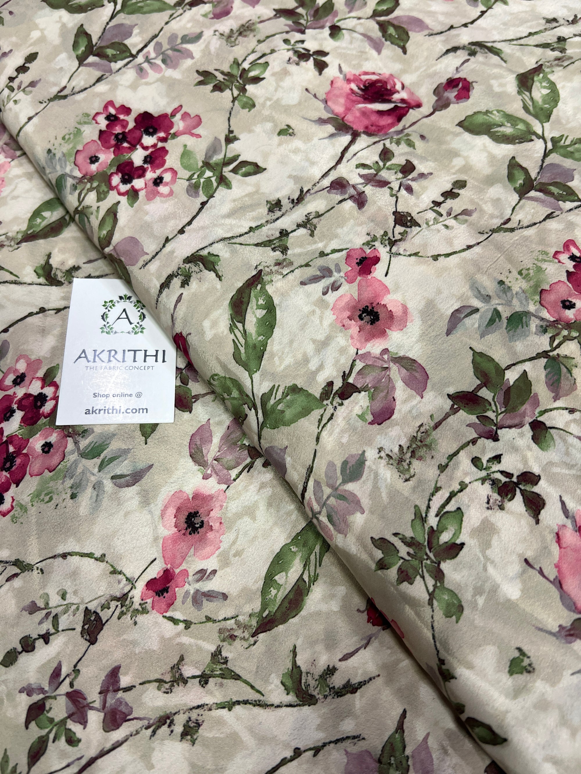 Digital floral printed crepe fabric