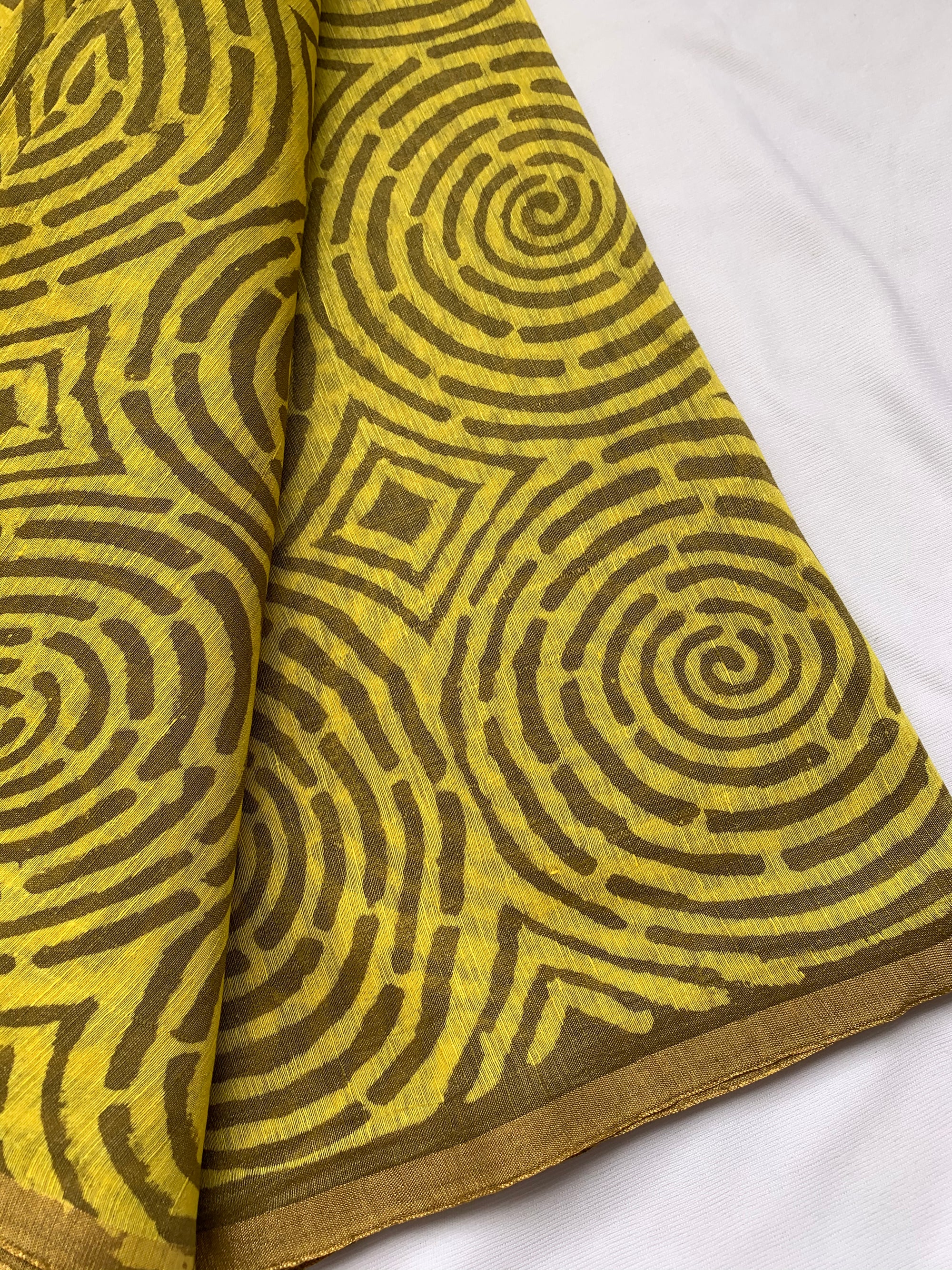 Handloom Printed pure linen silk fabric