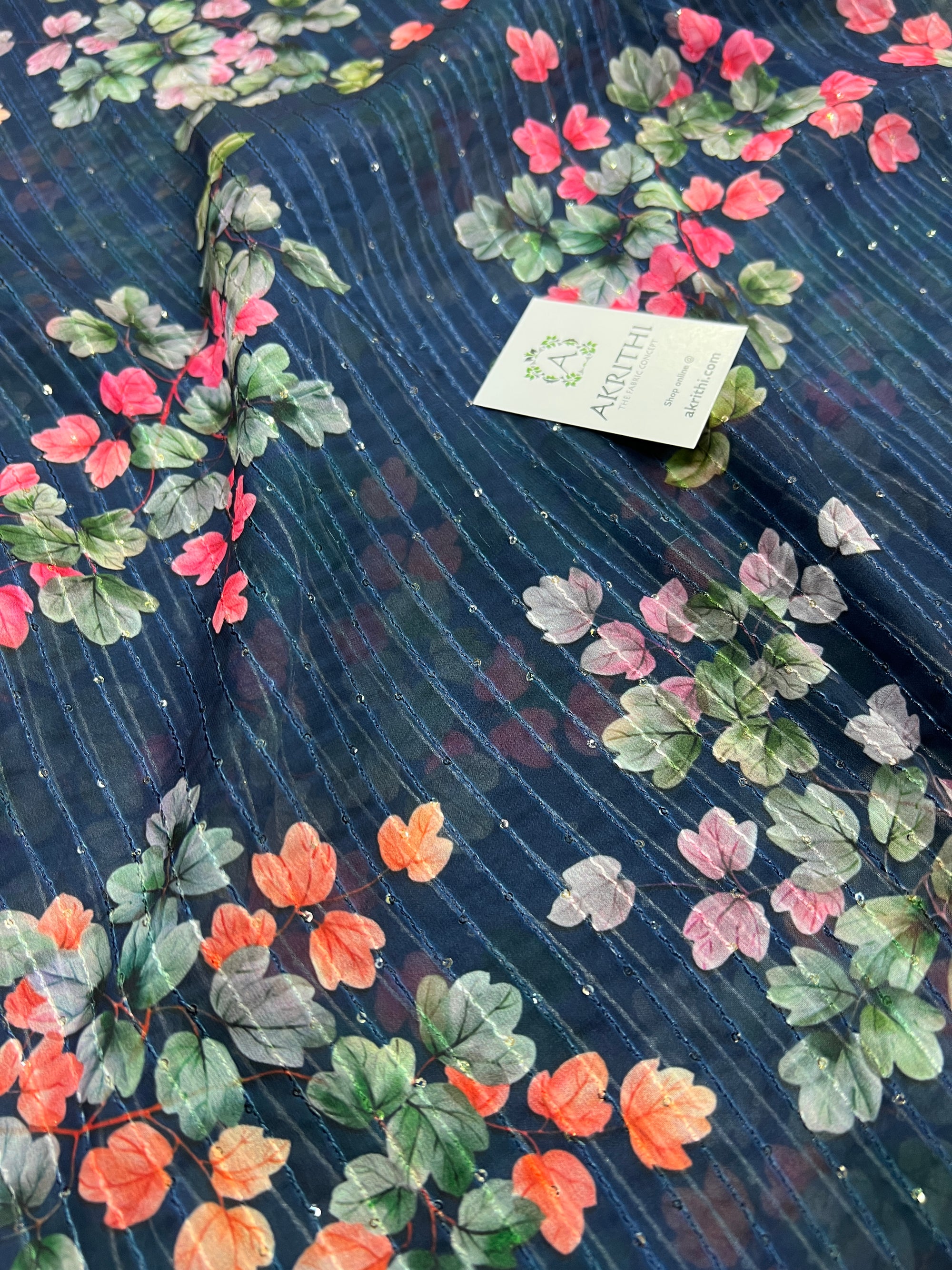 Digital printed georgette fabric with sequins work