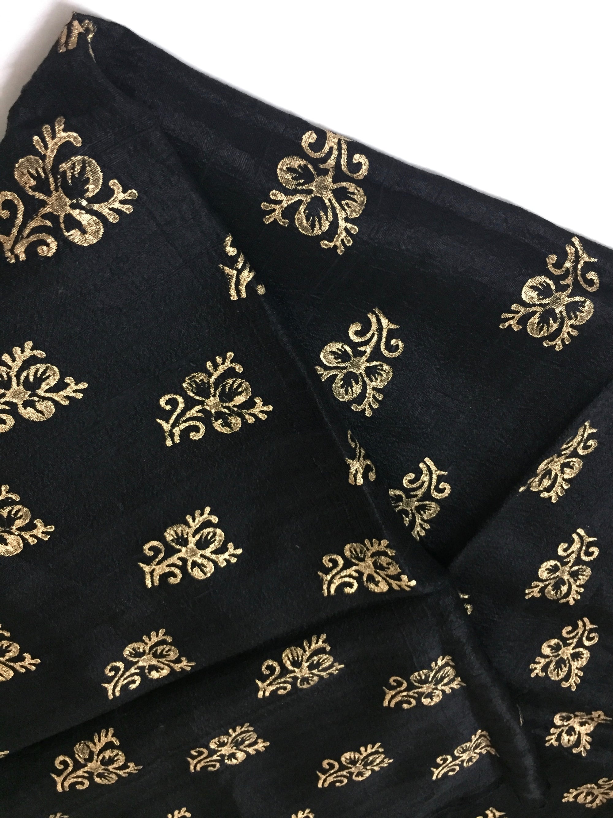 Dupion pure raw silk half and half saree with block print