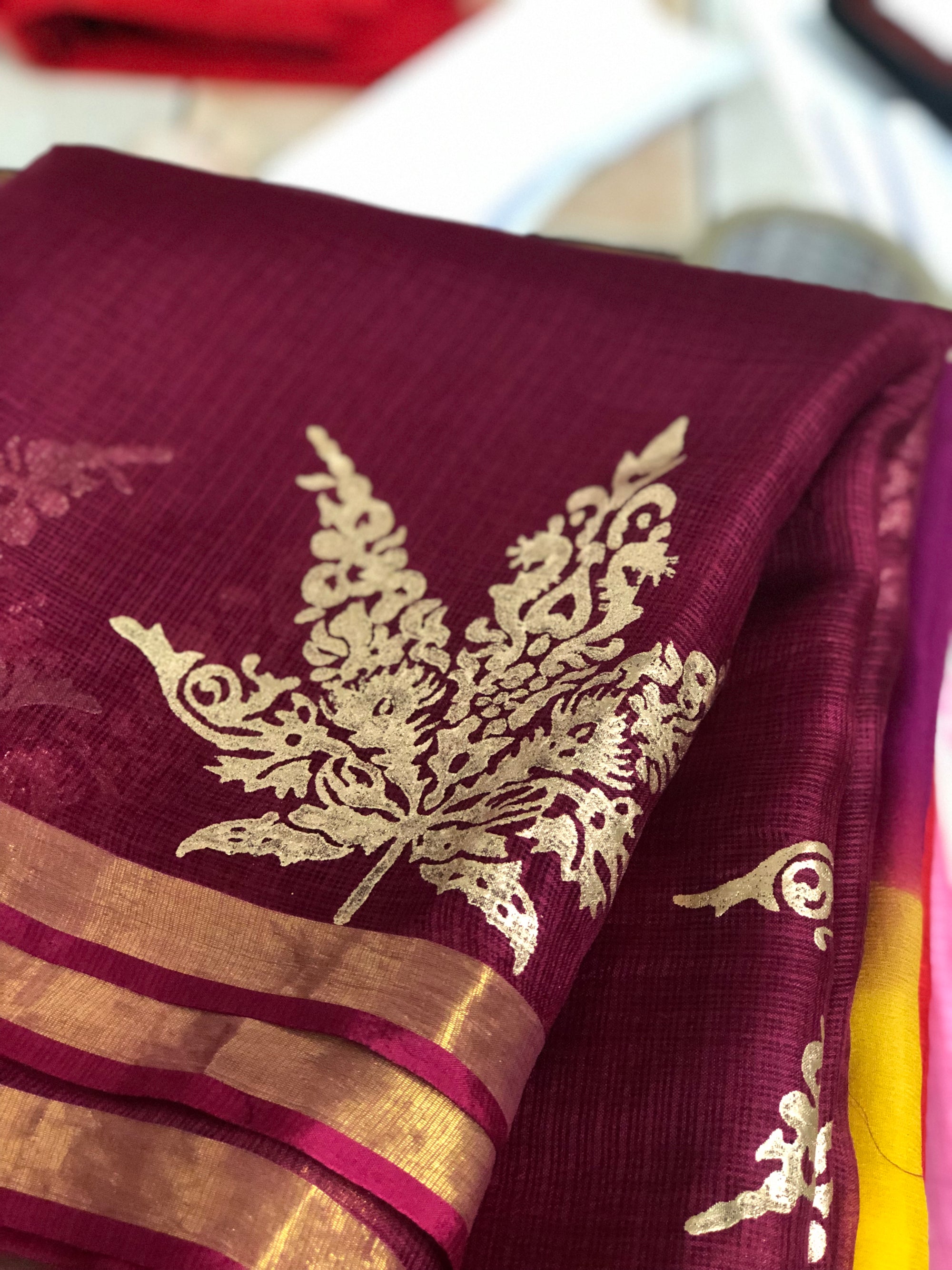 Block printed pure kota silk saree