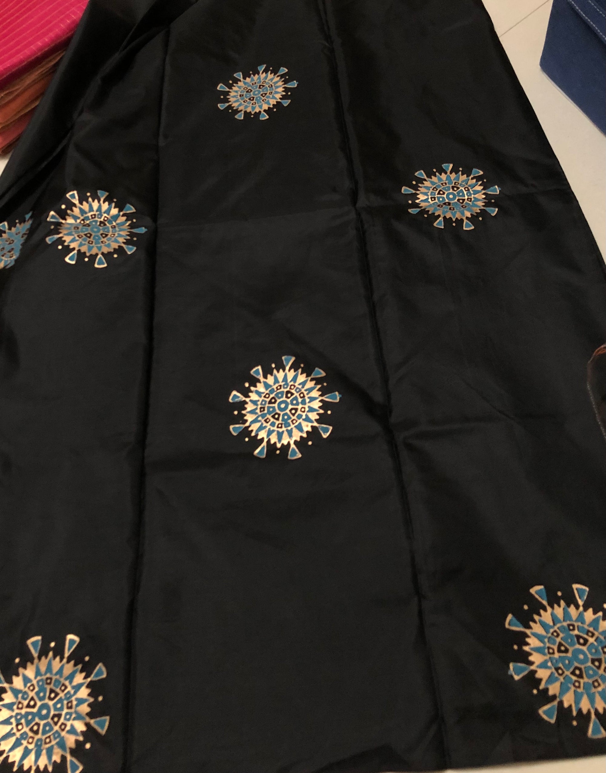 Block printed pure silk saree