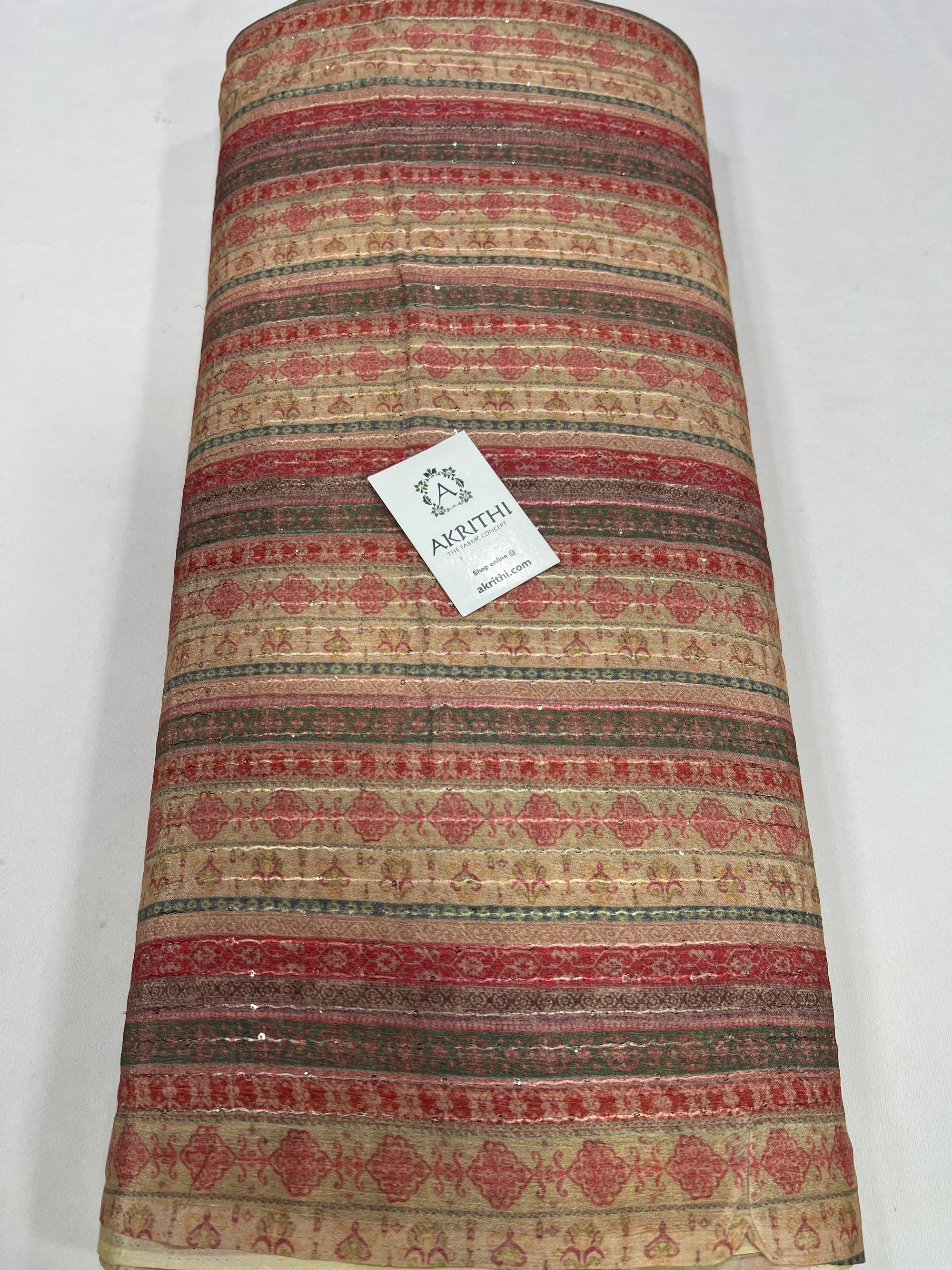 Digital printed chinon fabric with sequins work