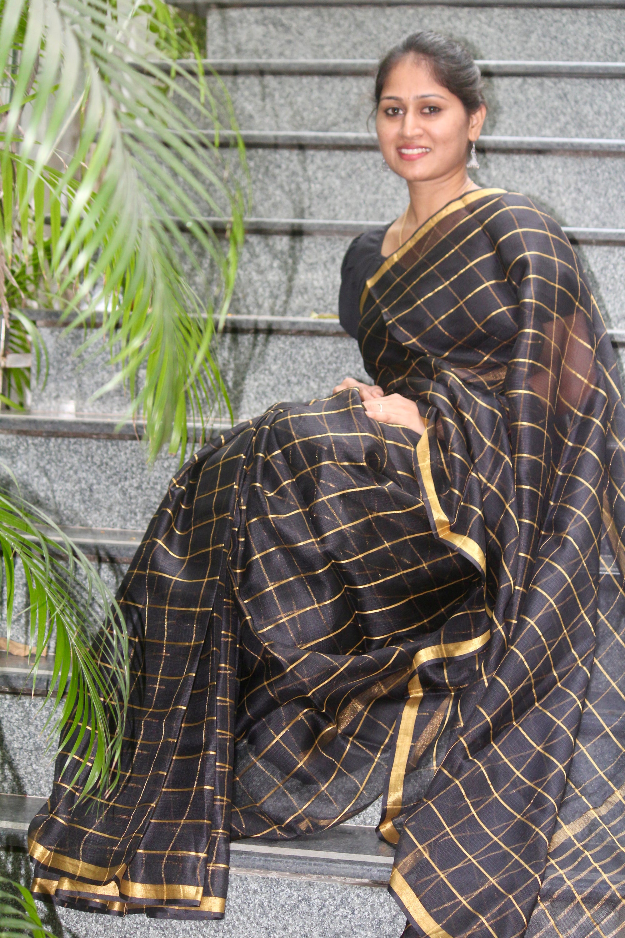 Pure kota silk saree with zari checks