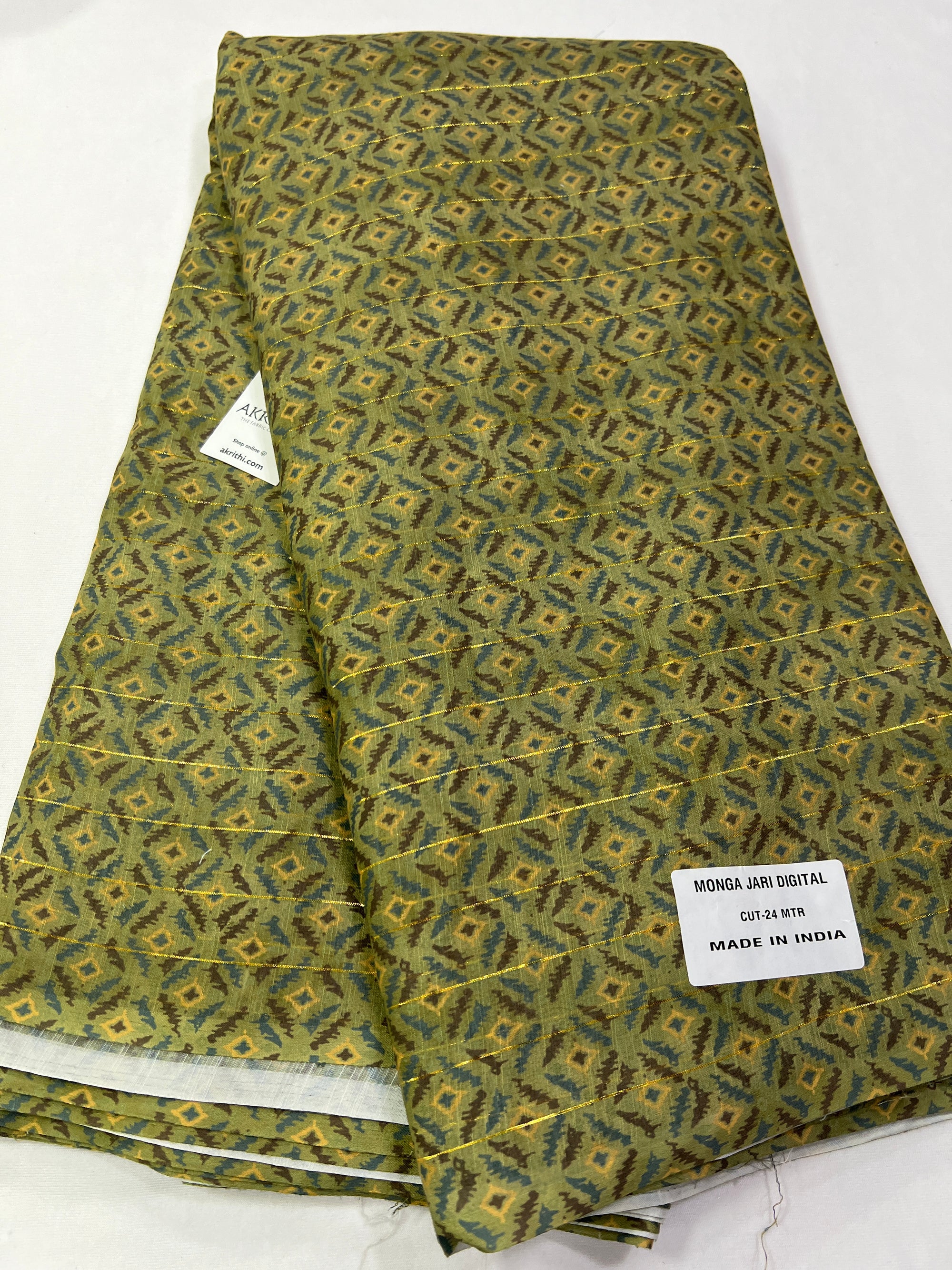 Digital printed munga cotton fabric with Zari lines