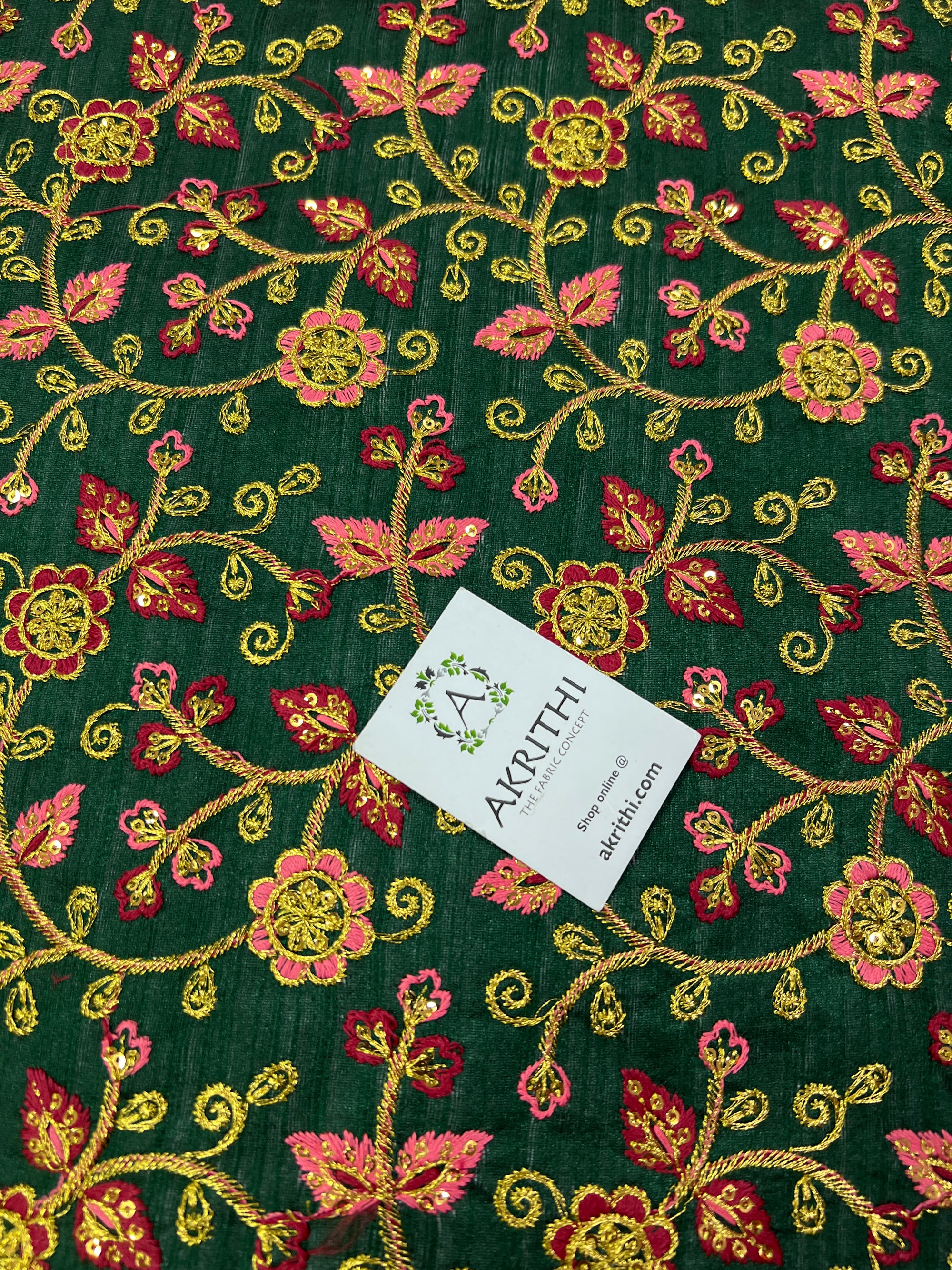Embroidery on raw silk fabric