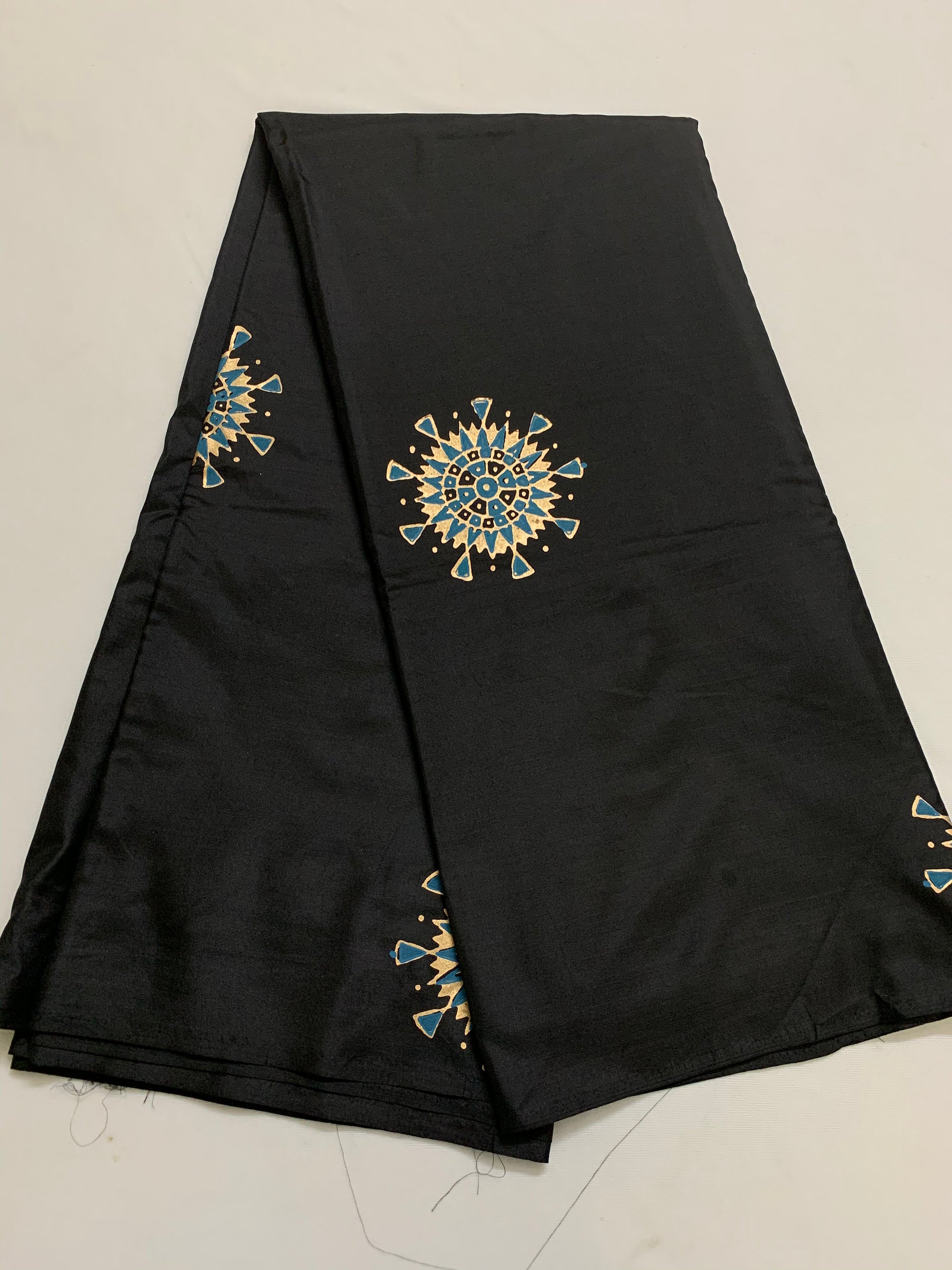 Block printed pure silk saree