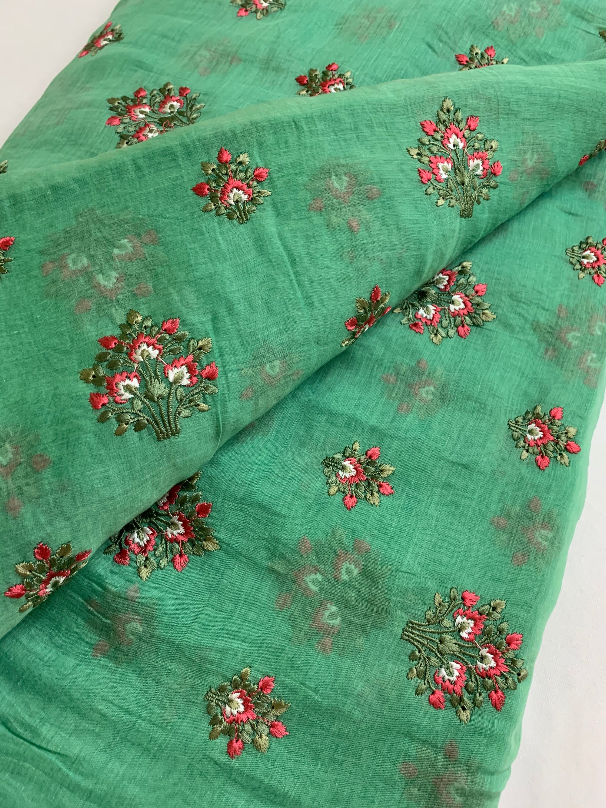 HANDLOOM MUL CHANDERI EMBROIDERED FABRIC