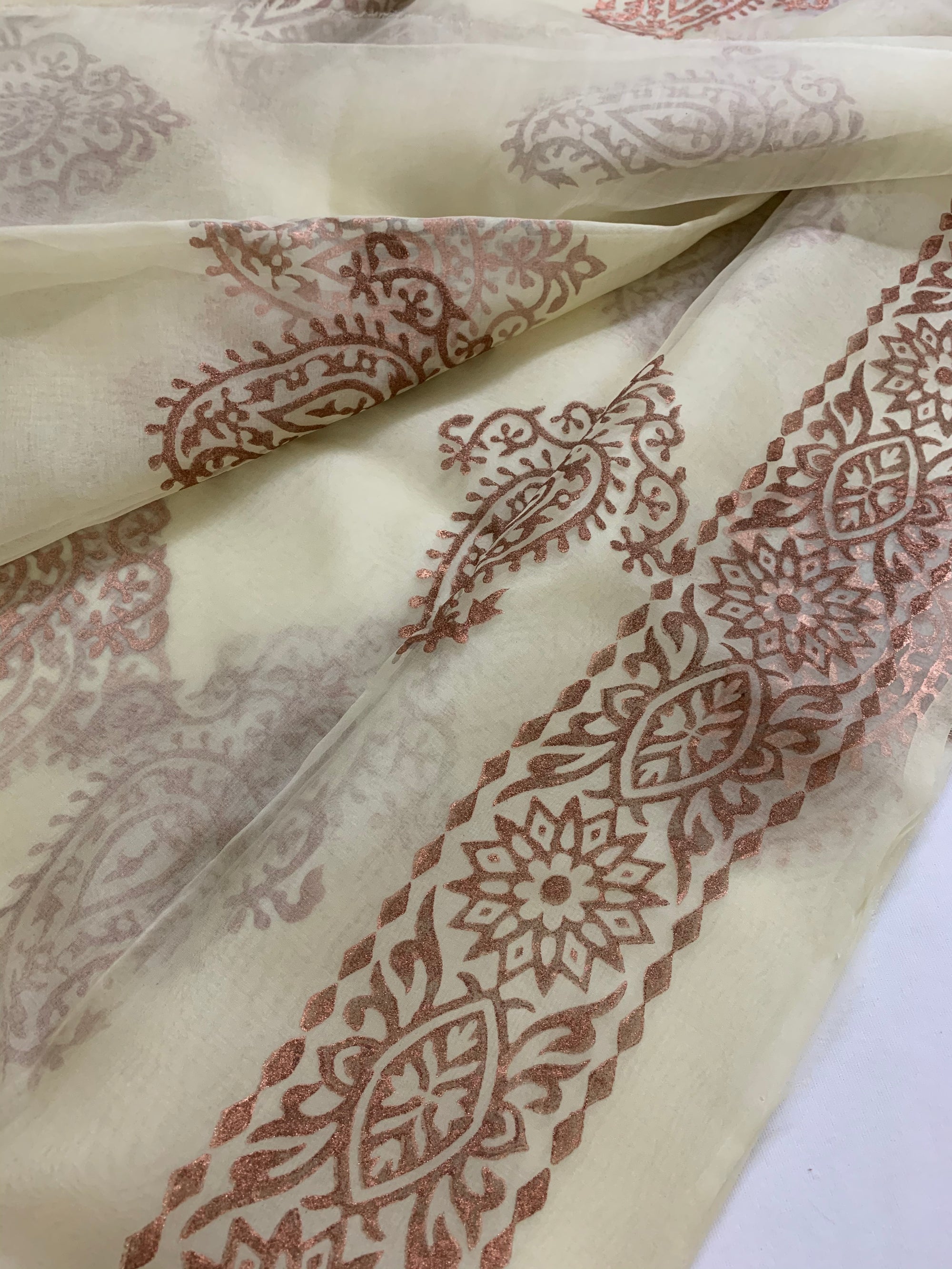 BLOCK PRINTED PURE SILK ORGANZA SAREE