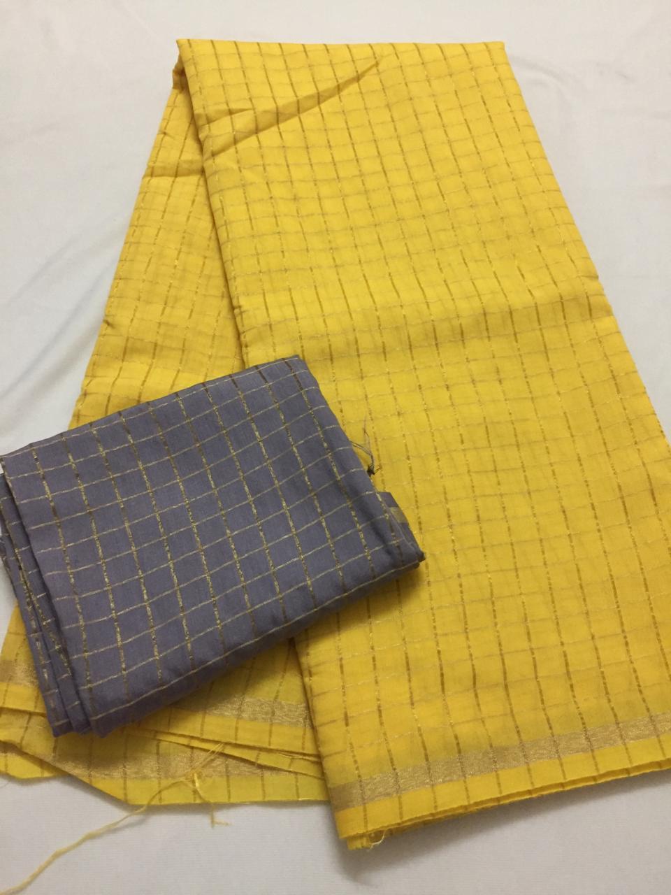 Silk zari checks saree with contrast blouse
