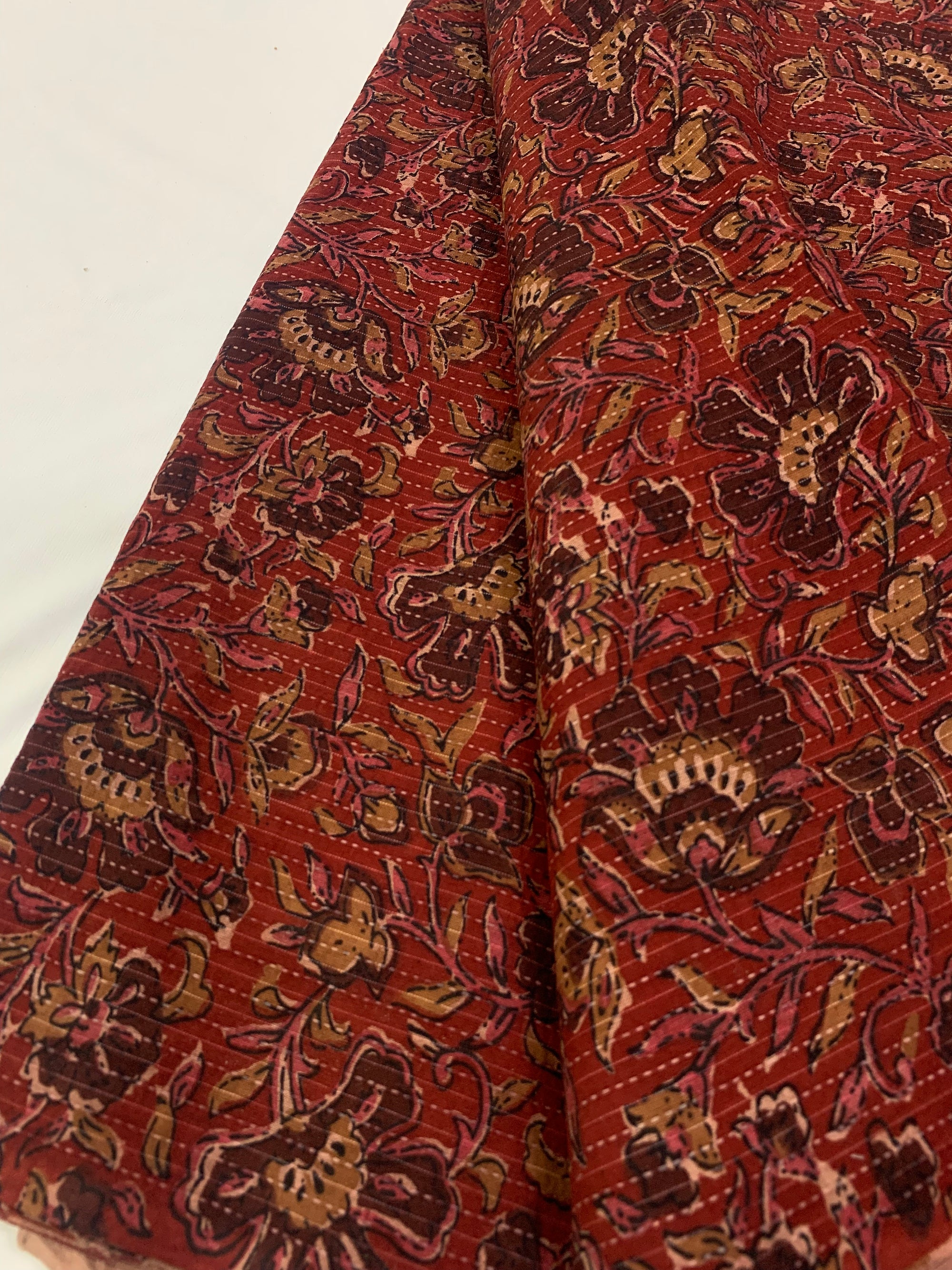 Hand block Kalamkari Printed Kantha pure cotton fabric