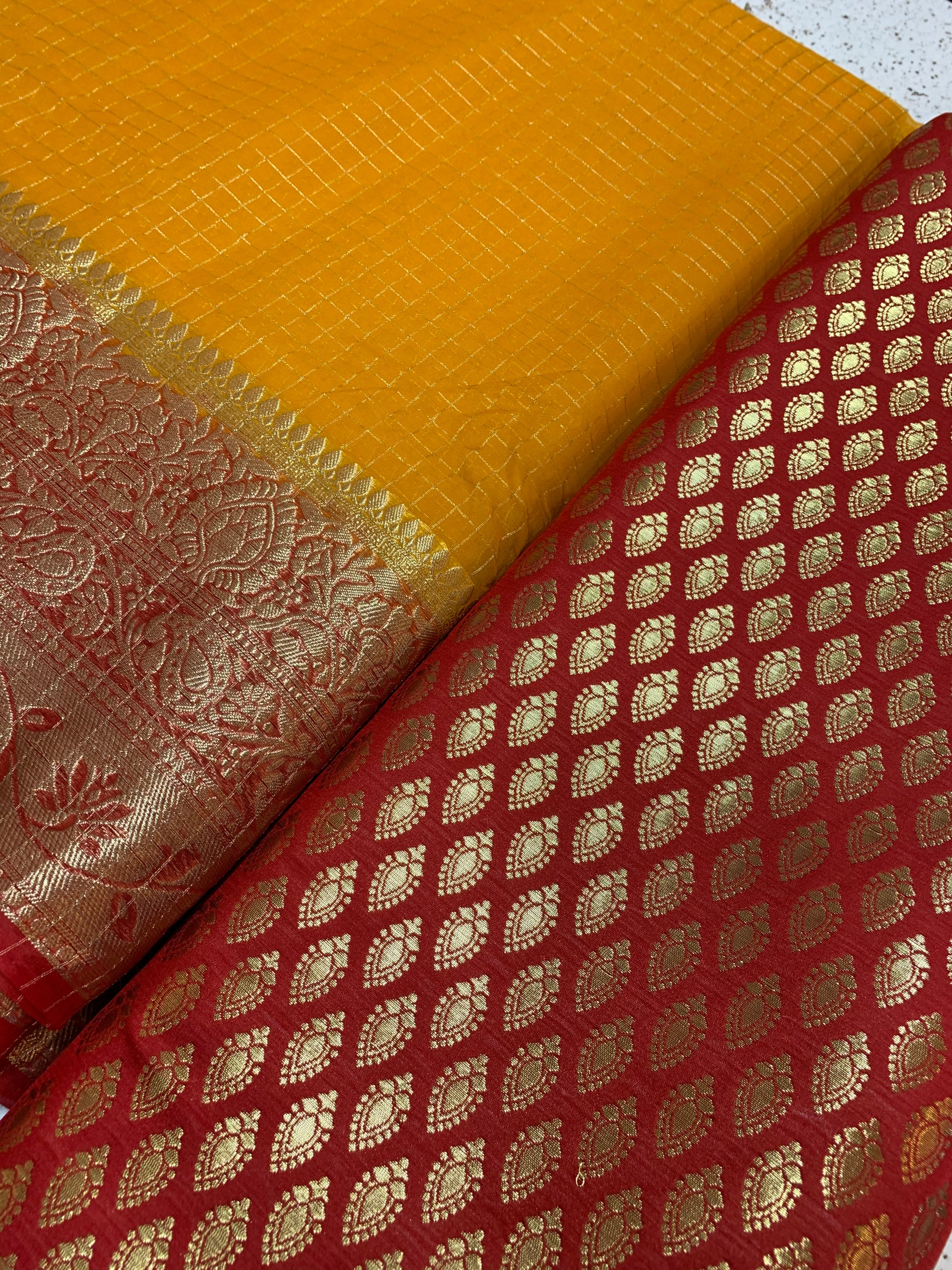 Banarasi fabric with organza checks combo