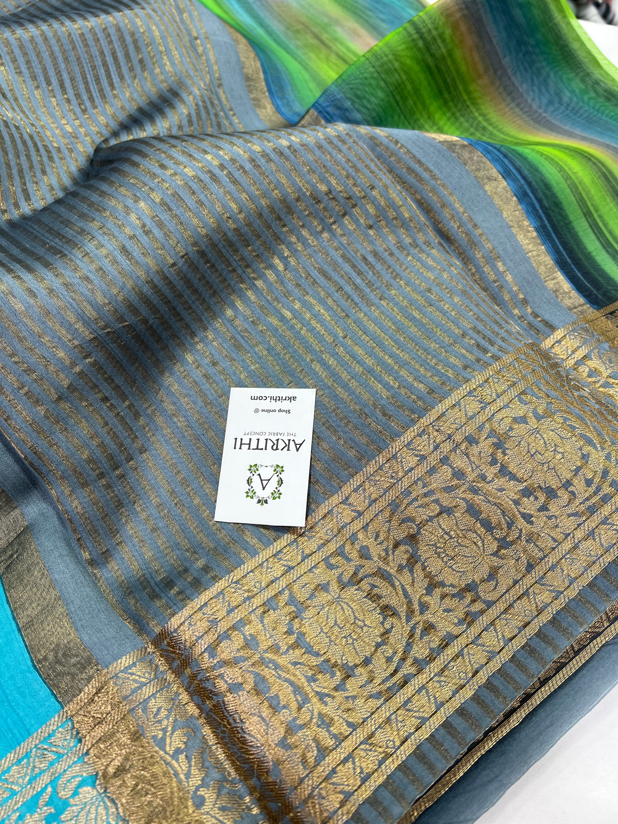 Hand brushed pure silk organza saree