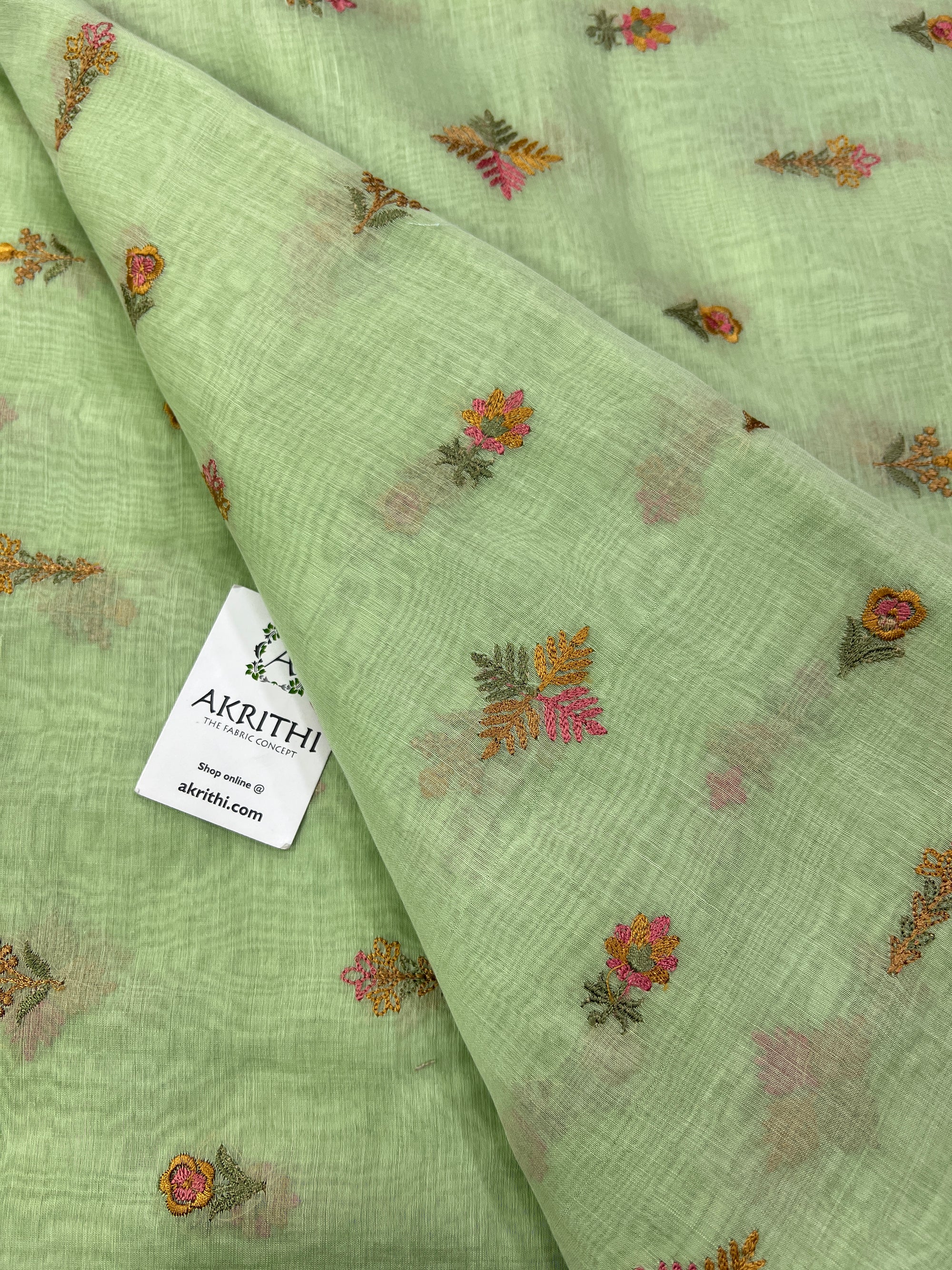 HANDLOOM MUL CHANDERI EMBROIDERED FABRIC
