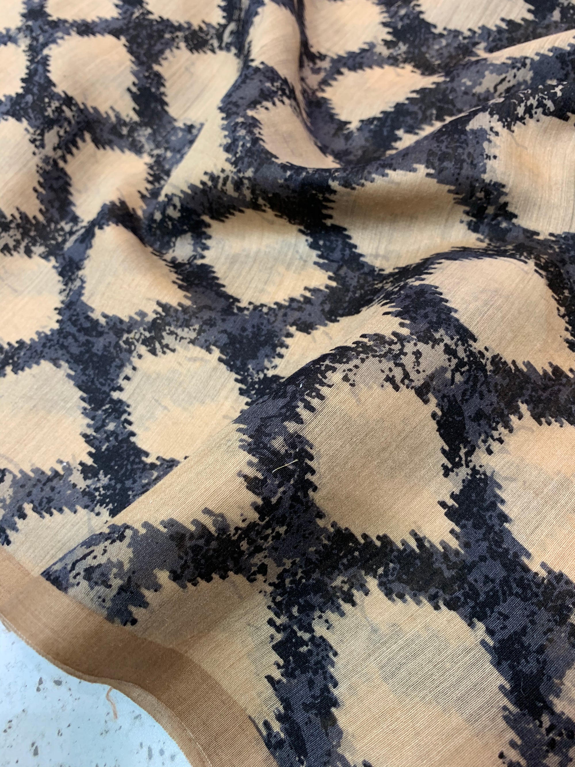 Printed handloom pure munga silk fabric