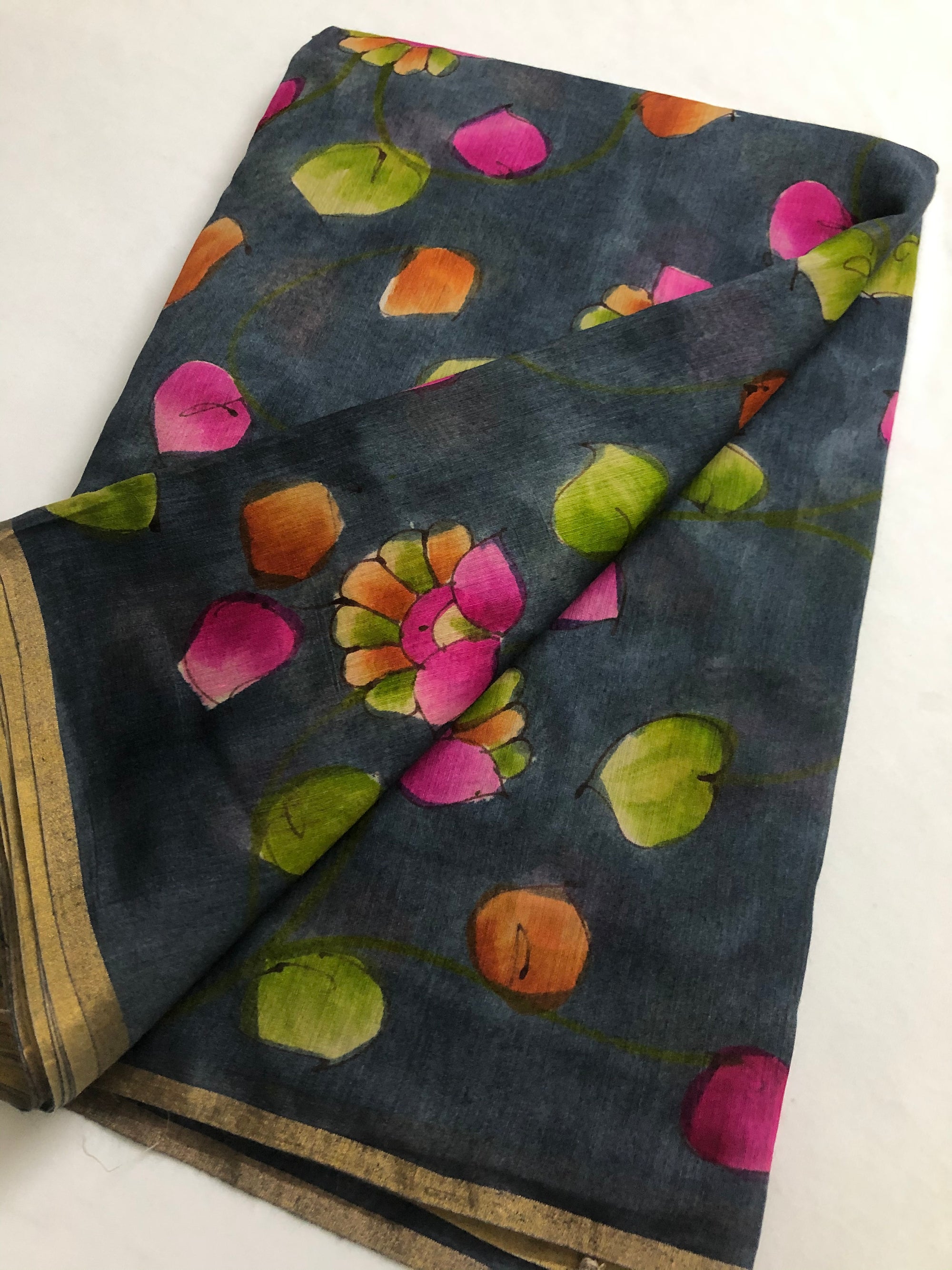 Hand Painted handloom pure munga silk fabric