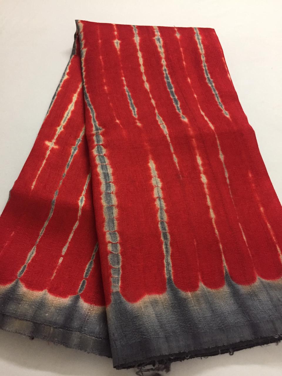 Tie and dye pure raw silk saree