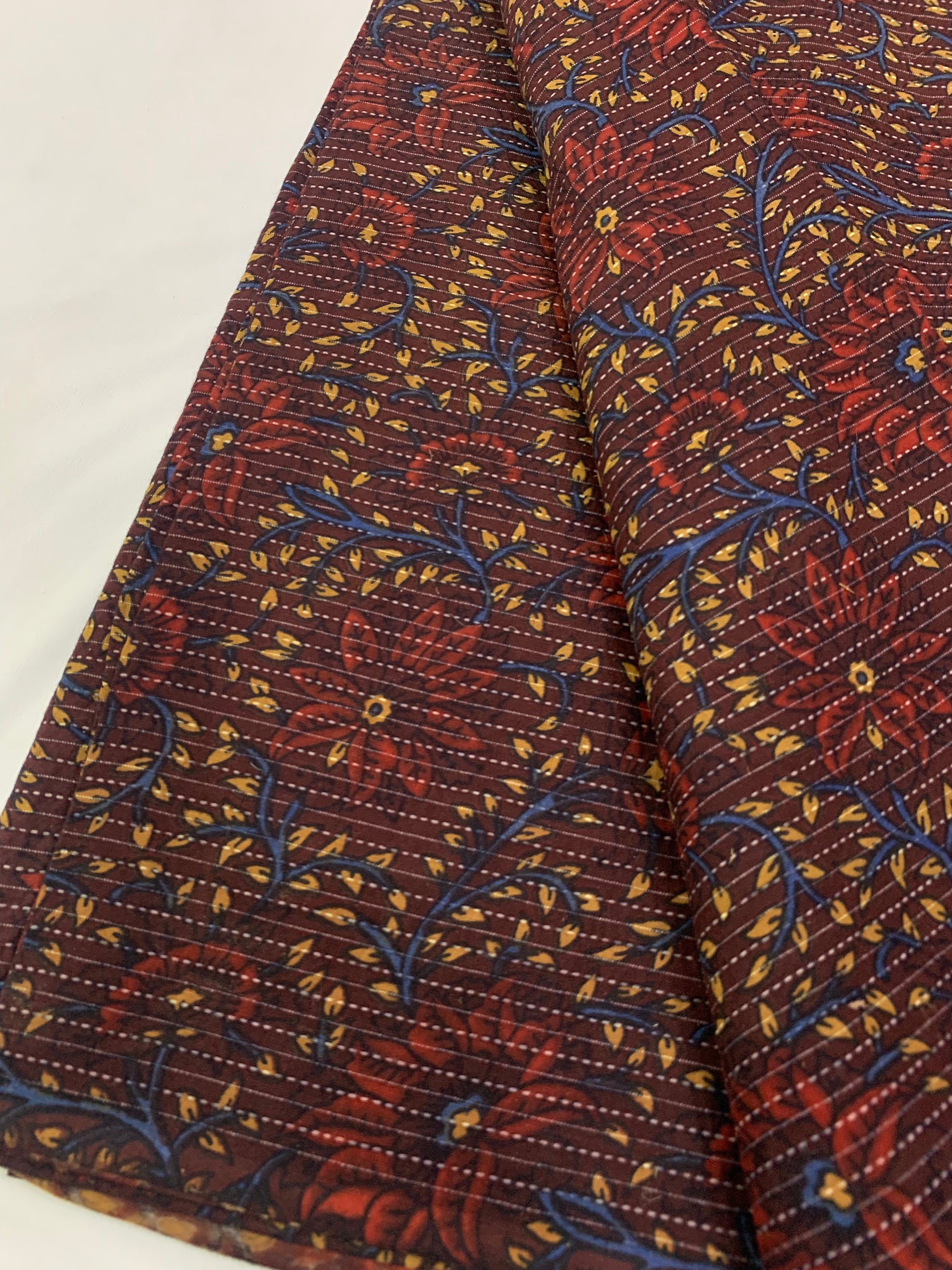 Hand block Kalamkari Printed Kantha pure cotton fabric