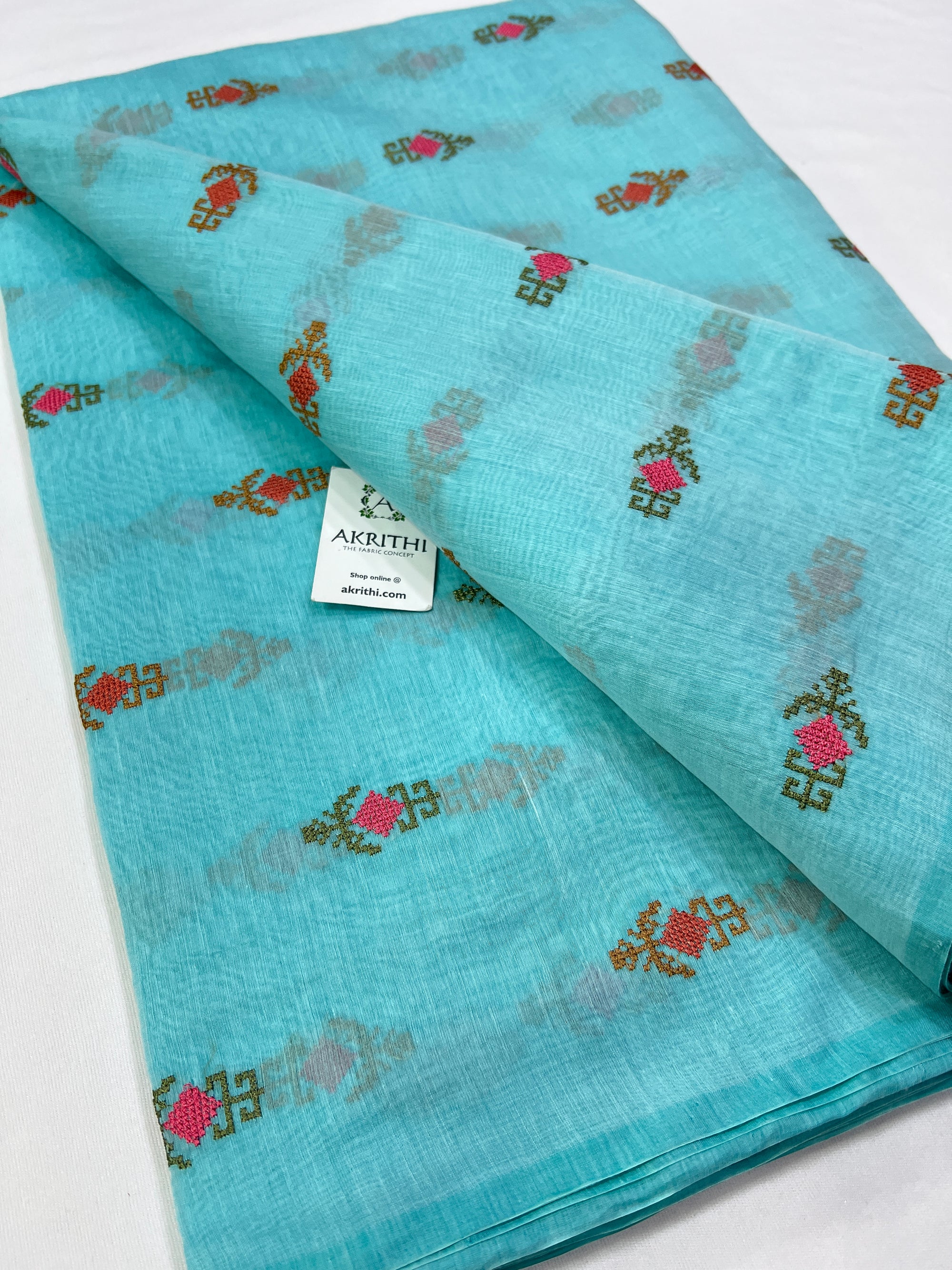HANDLOOM MUL CHANDERI EMBROIDERED FABRIC