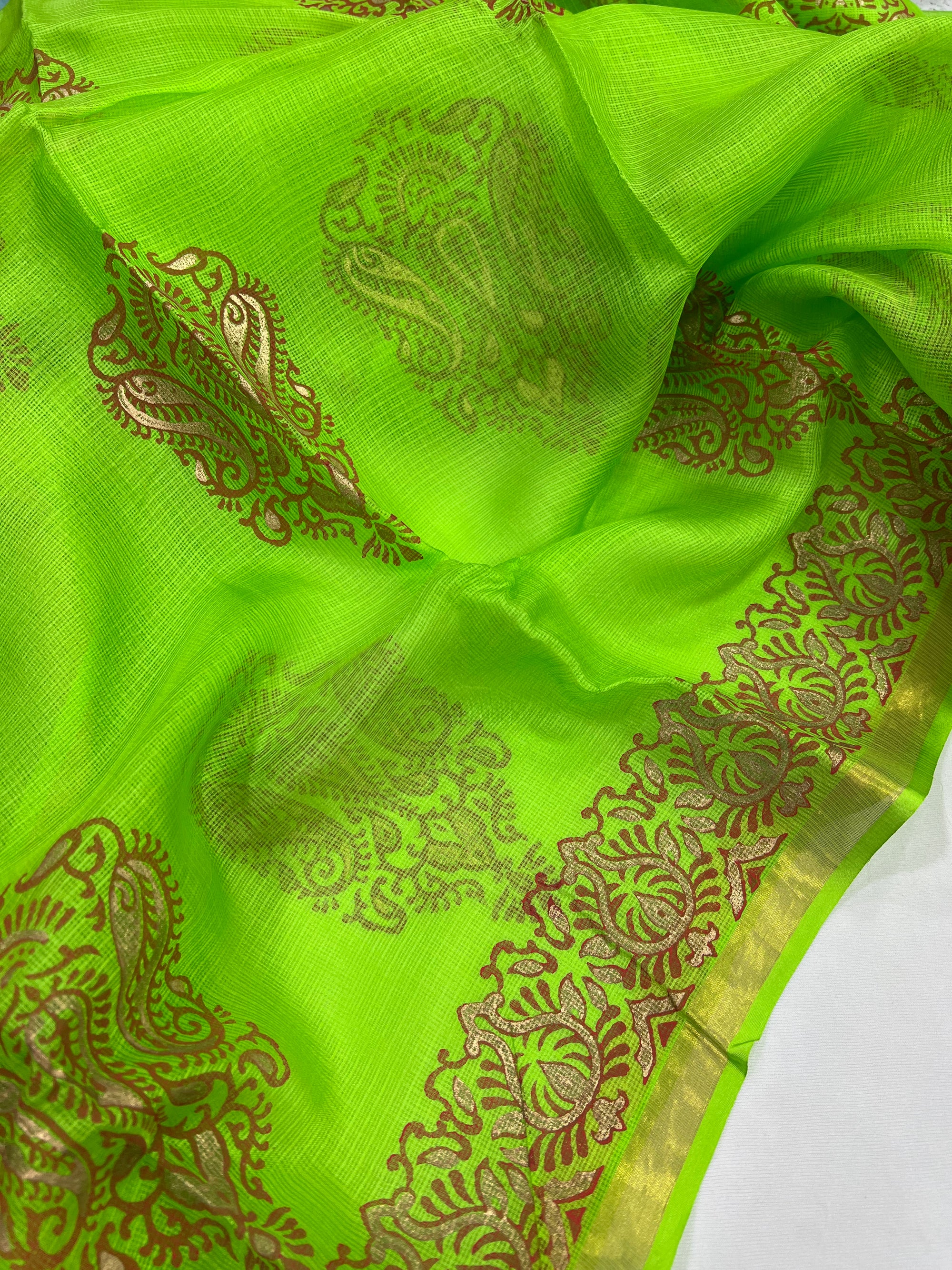 Block printed pure kota silk saree
