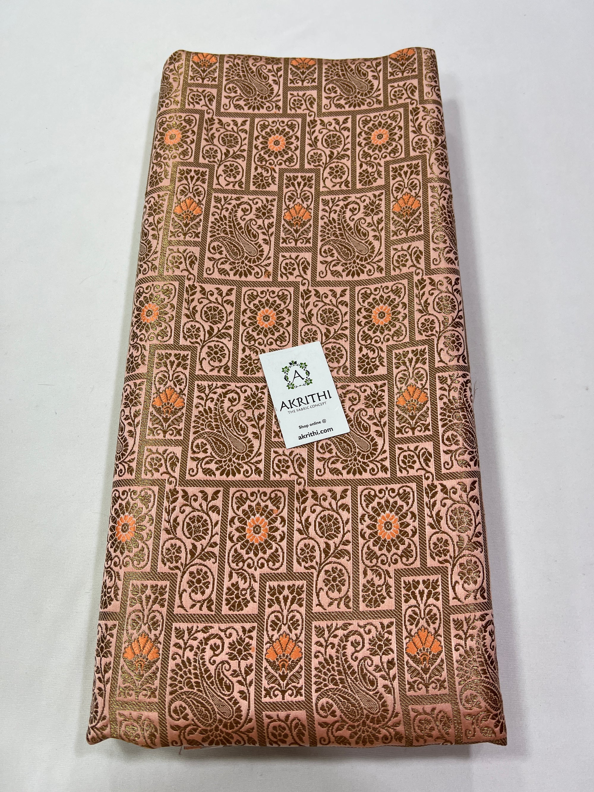 Banarasi brocade fabric peach