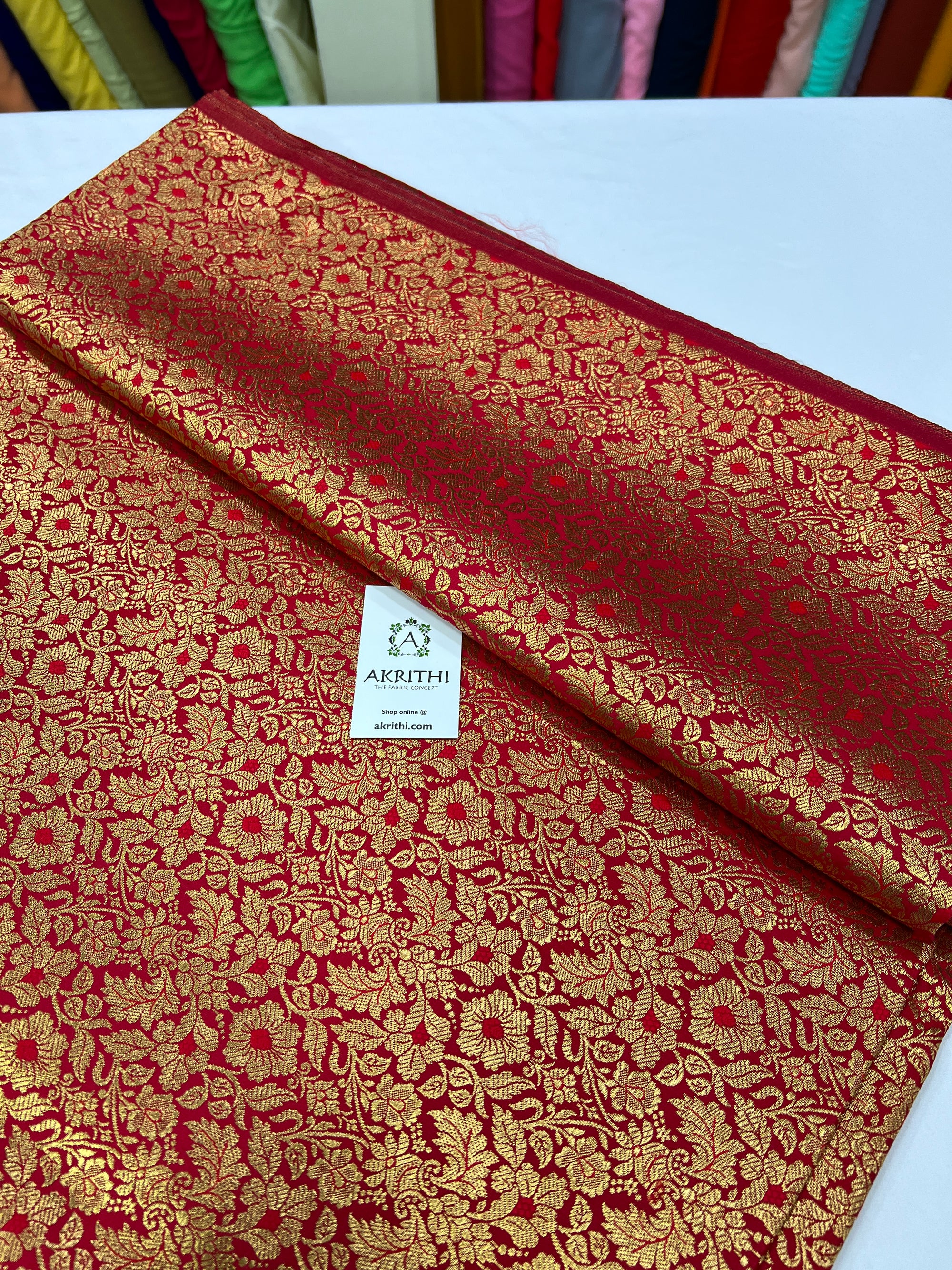 Handloom Banarasi brocade fabric red colour