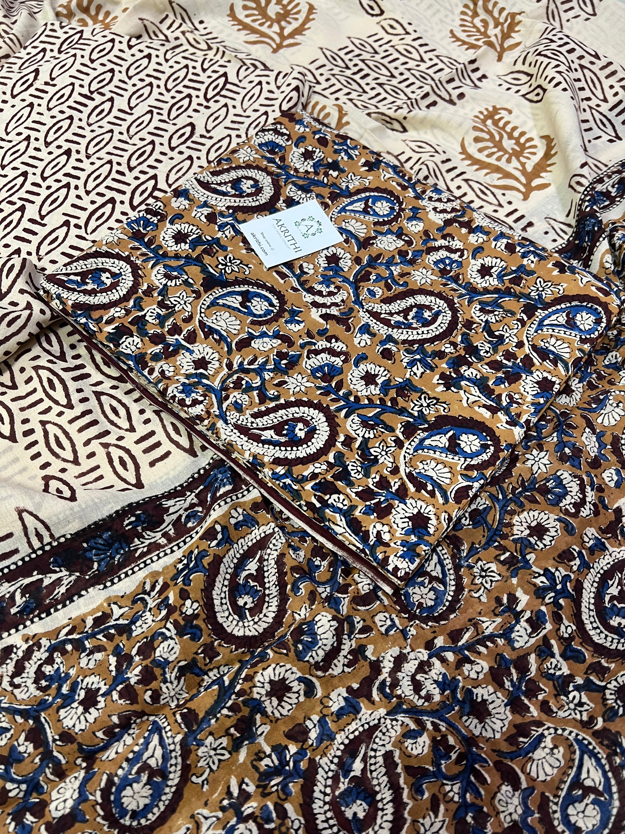 Hand block printed pure cotton salwar suit with dupatta