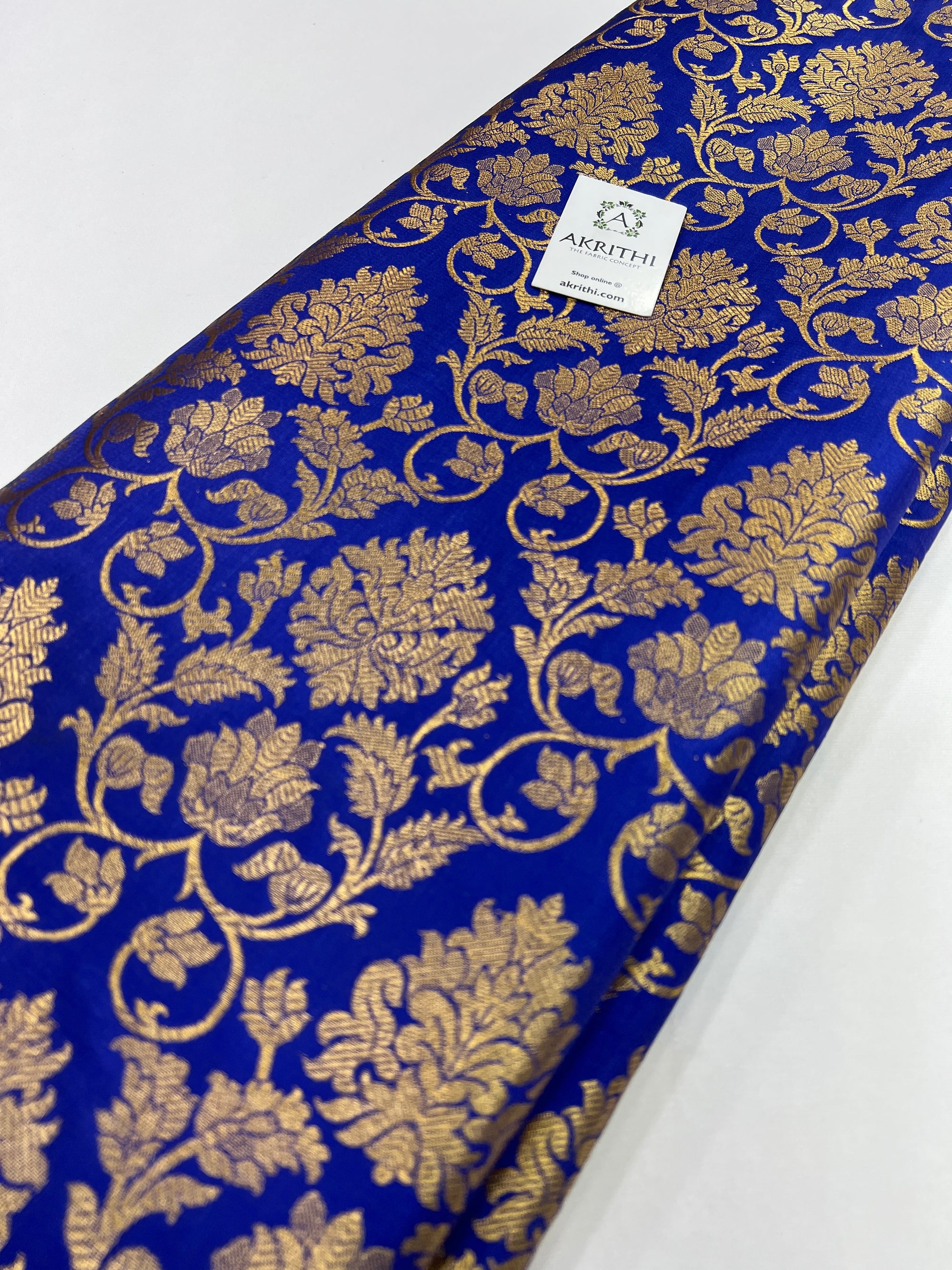 Banarasi brocade fabric royal blue