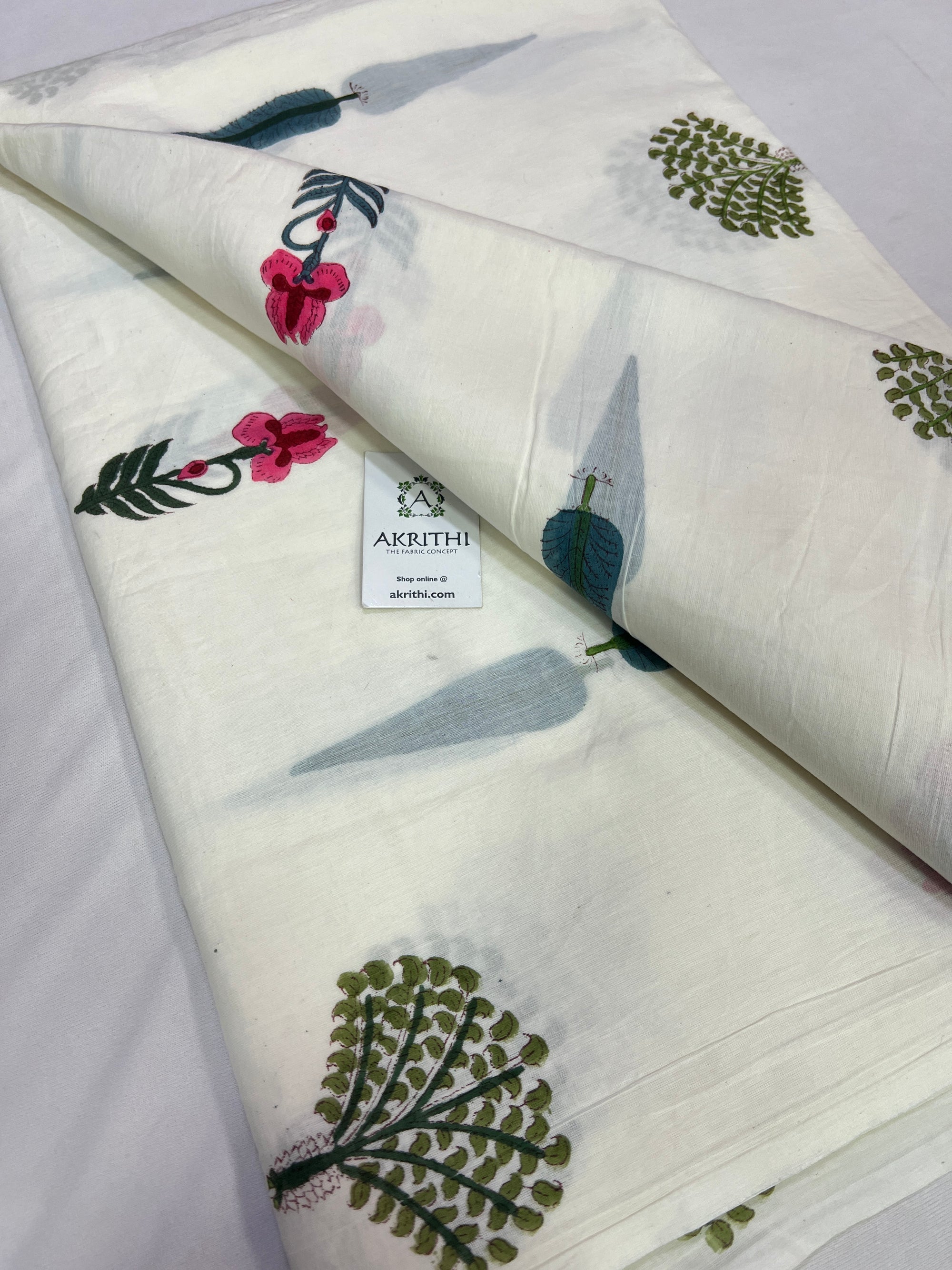 Hand block Printed pure mul cotton fabric