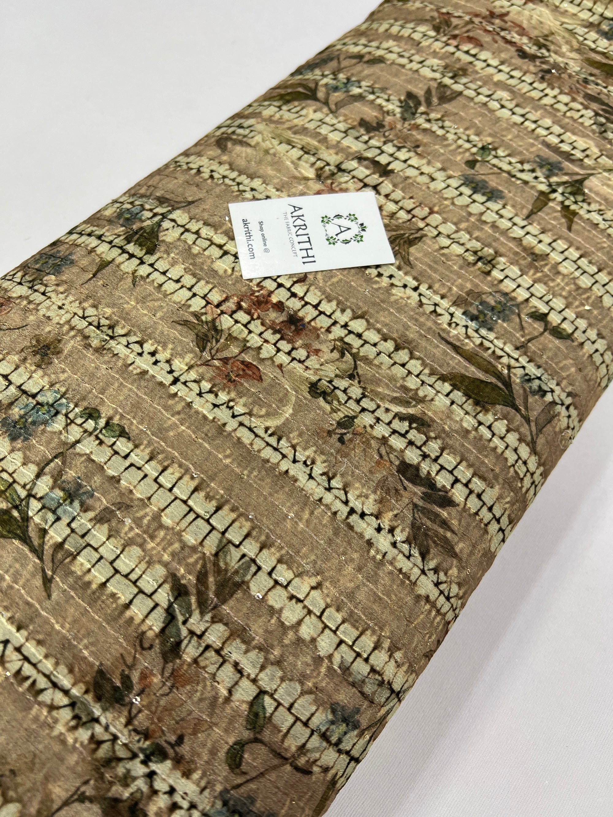 Digital printed chinon fabric with sequins work