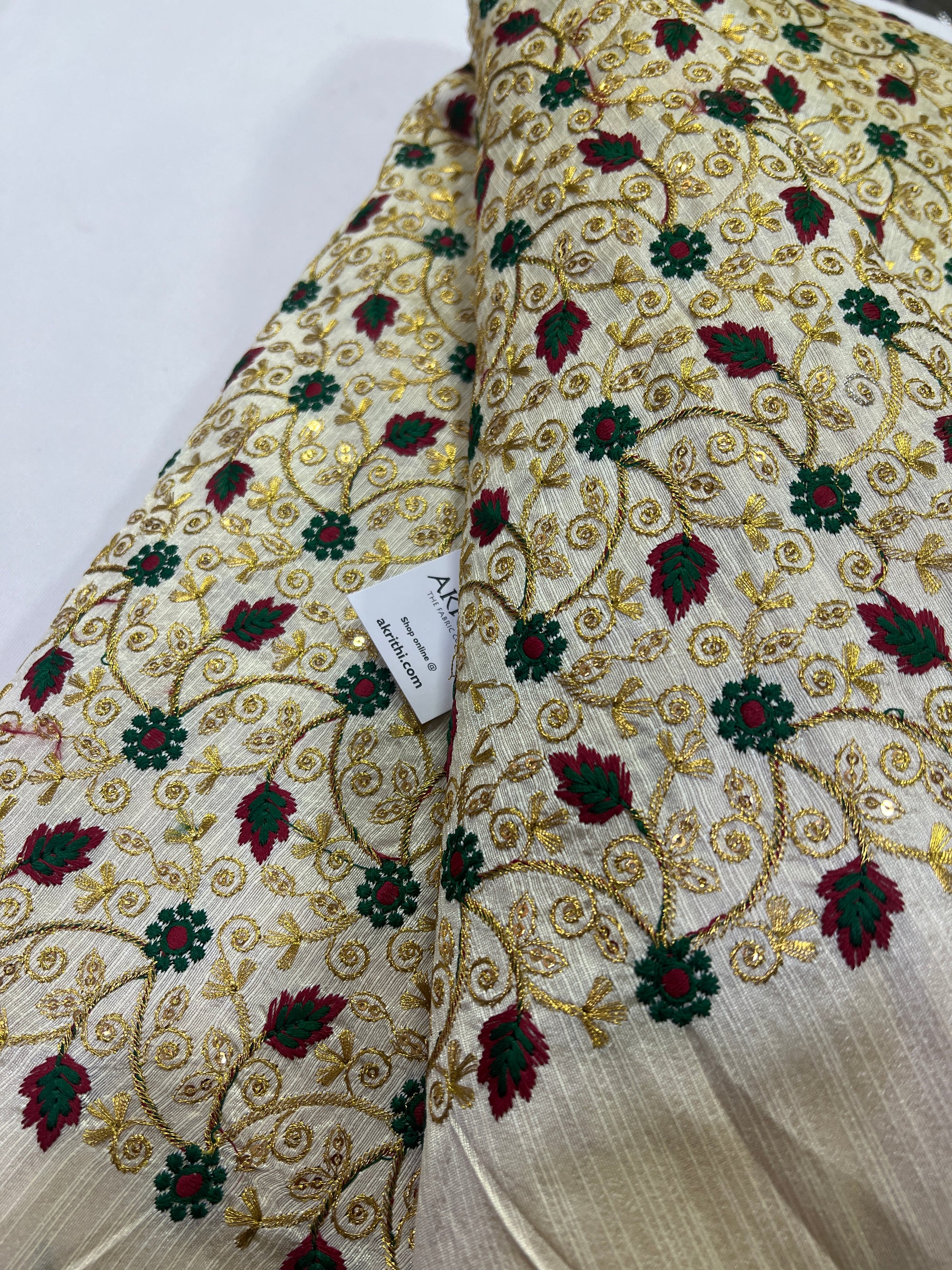 Embroidery on raw silk fabric