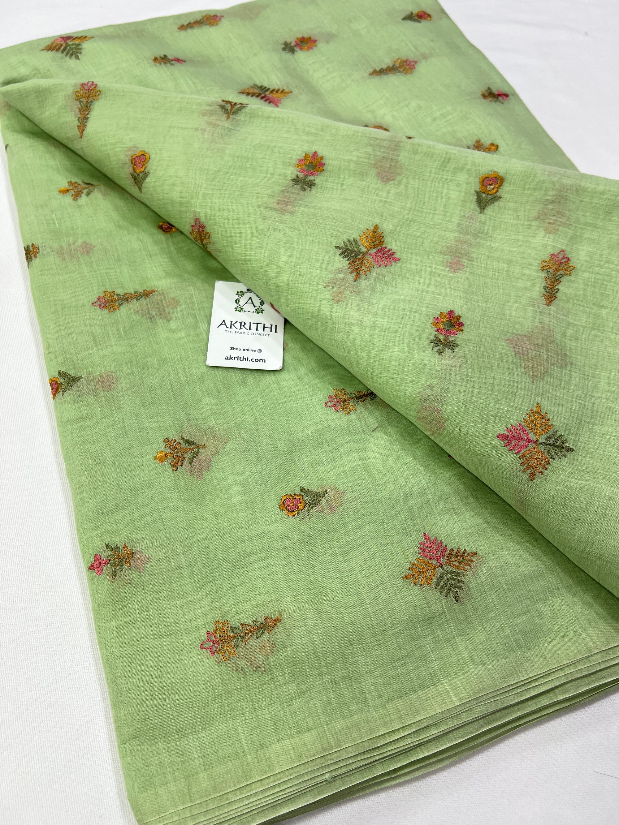 HANDLOOM MUL CHANDERI EMBROIDERED FABRIC