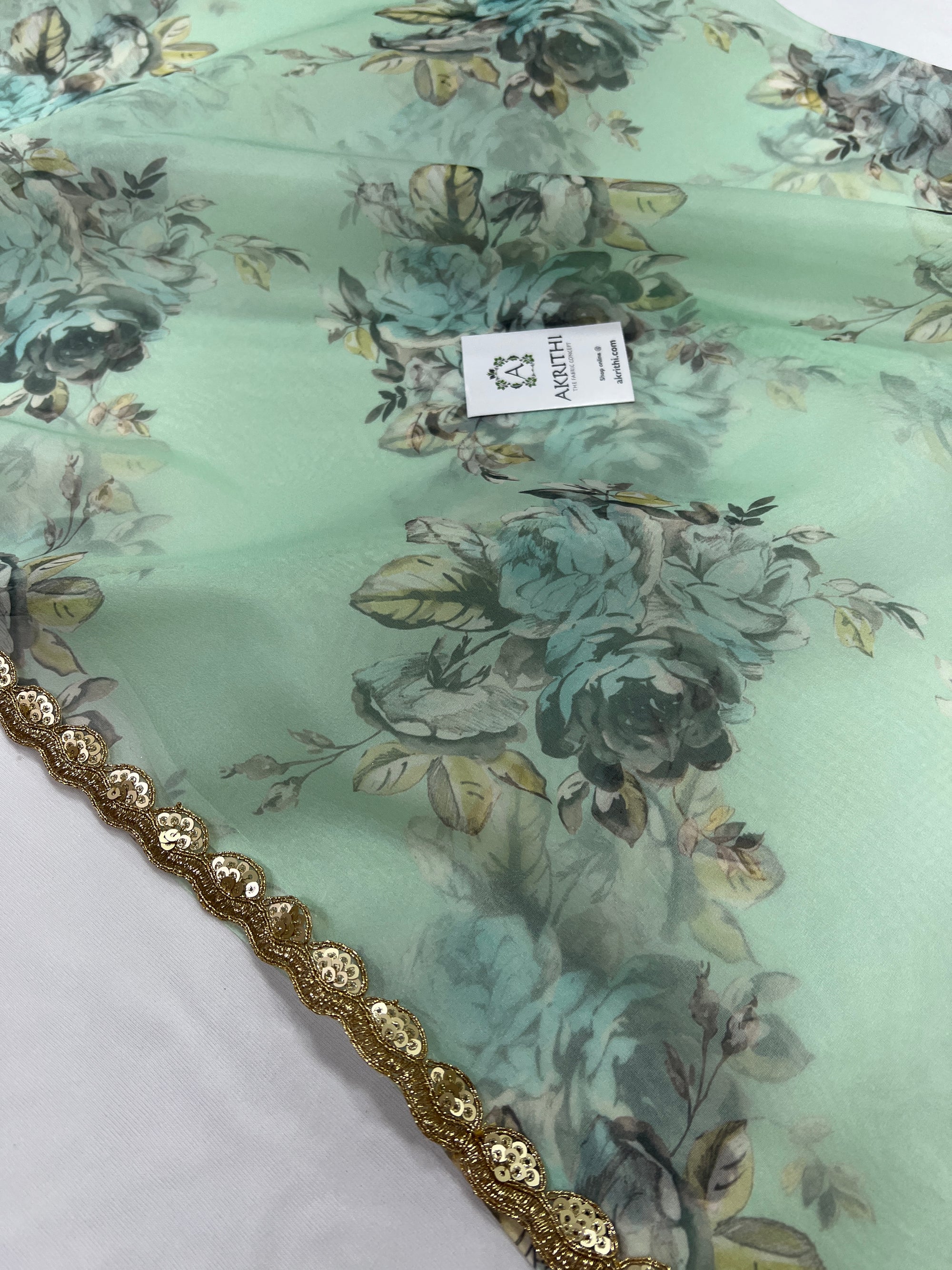Printed Organza saree with lace