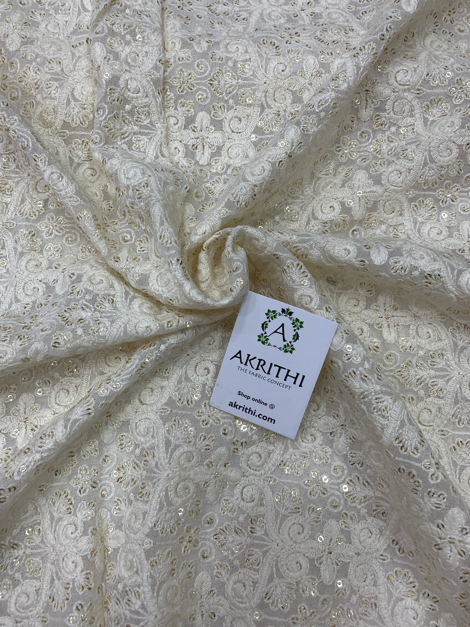Embroidery on dyeable pure georgette fabric 80 cms cut