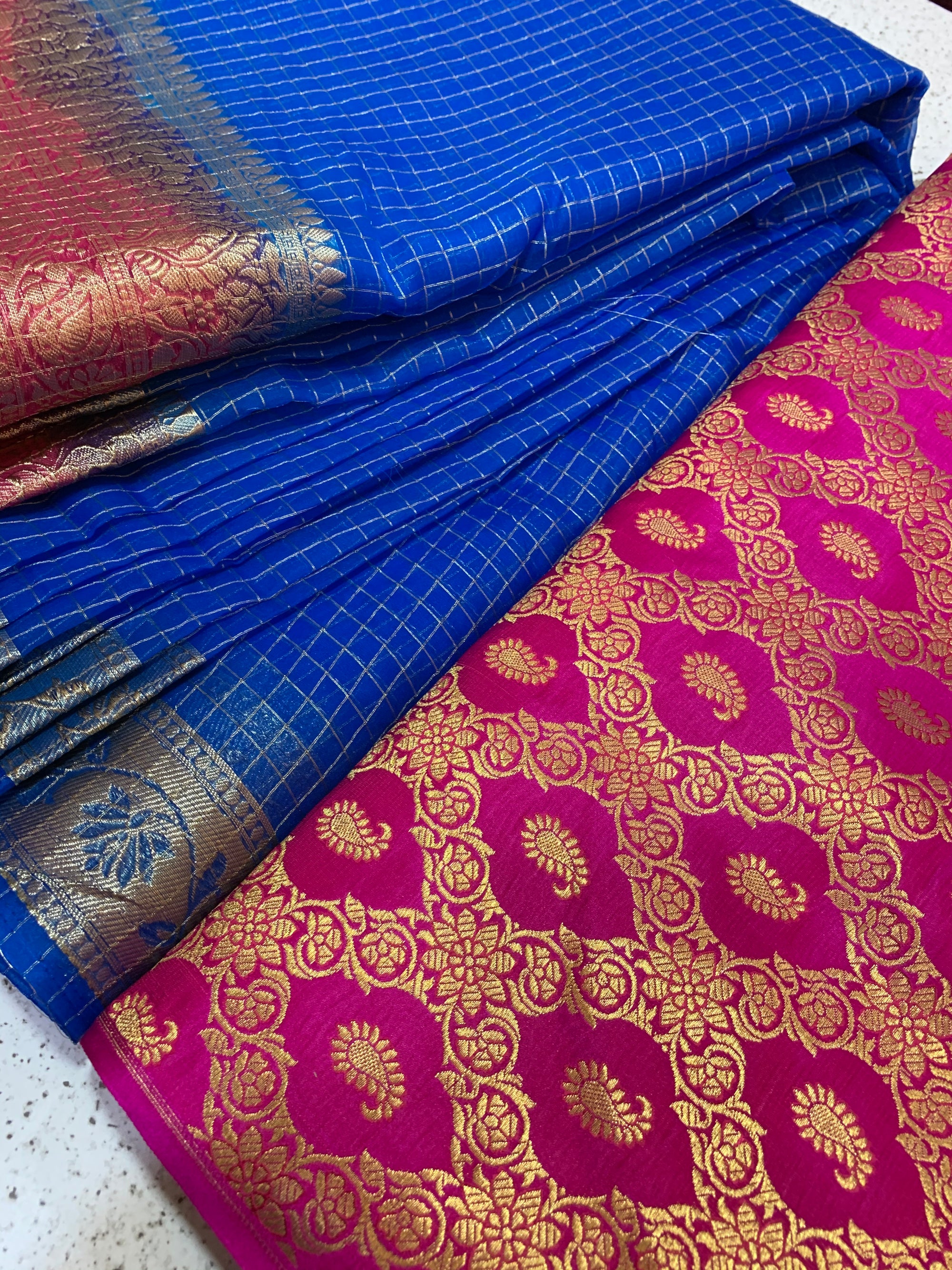 Banarasi fabric with organza checks combo
