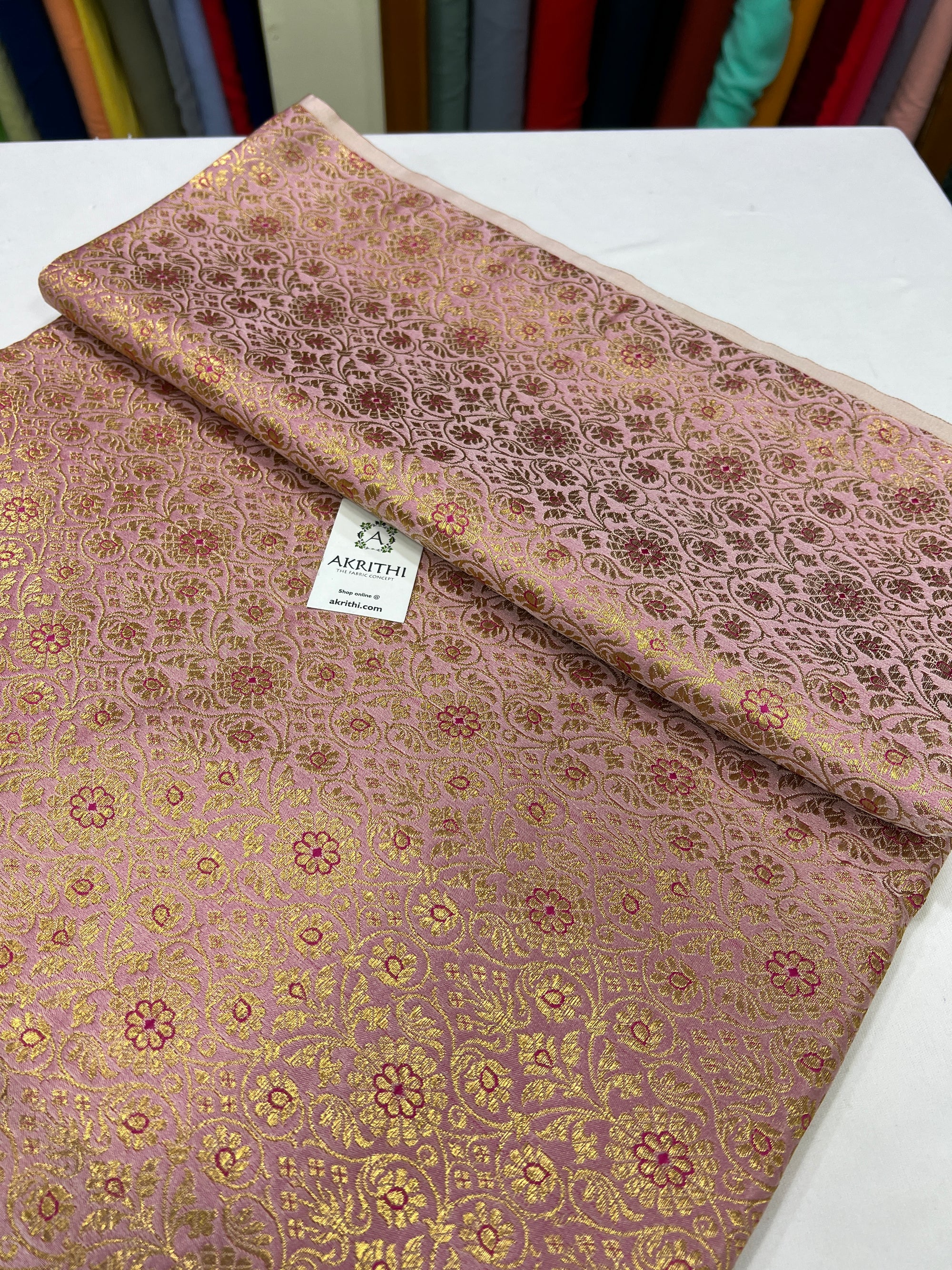Banarasi brocade fabric onion pink