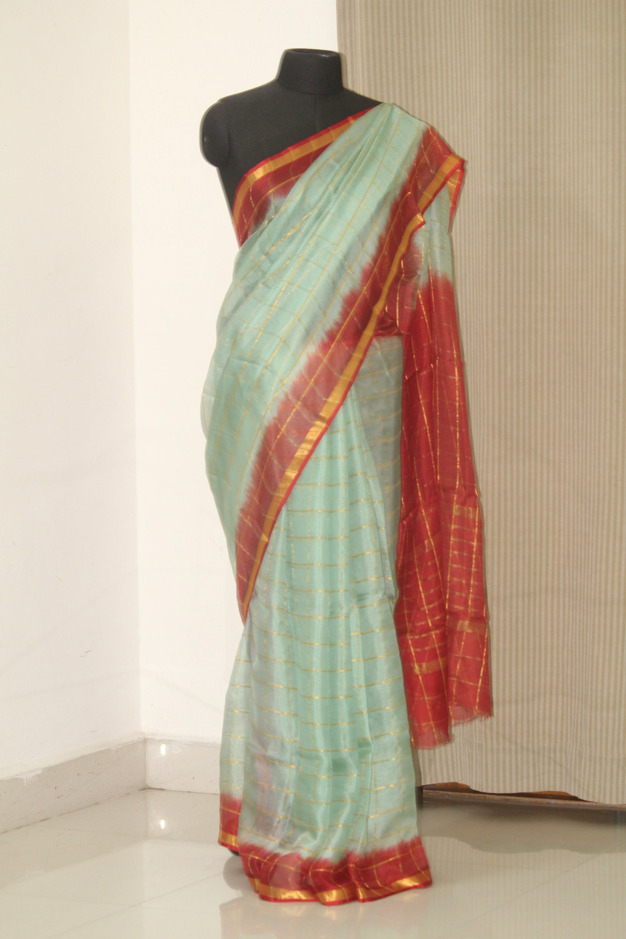Pure kota silk saree with zari checks