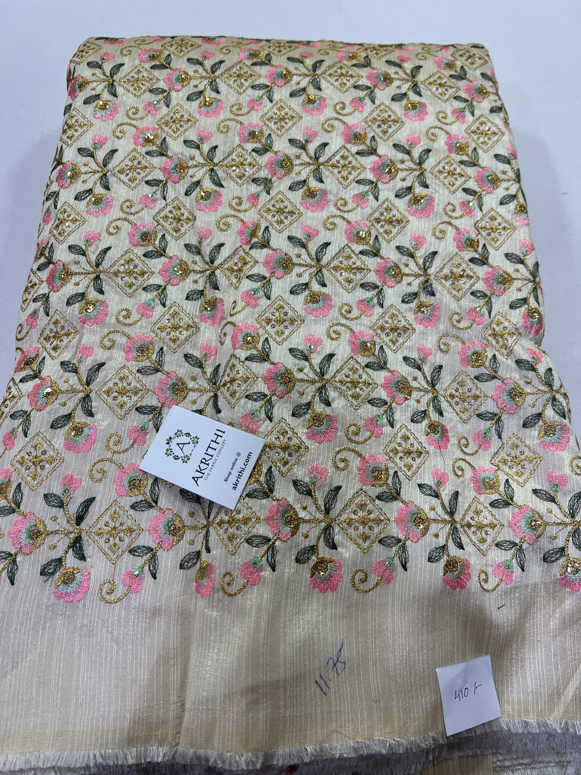 Embroidery on raw silk fabric