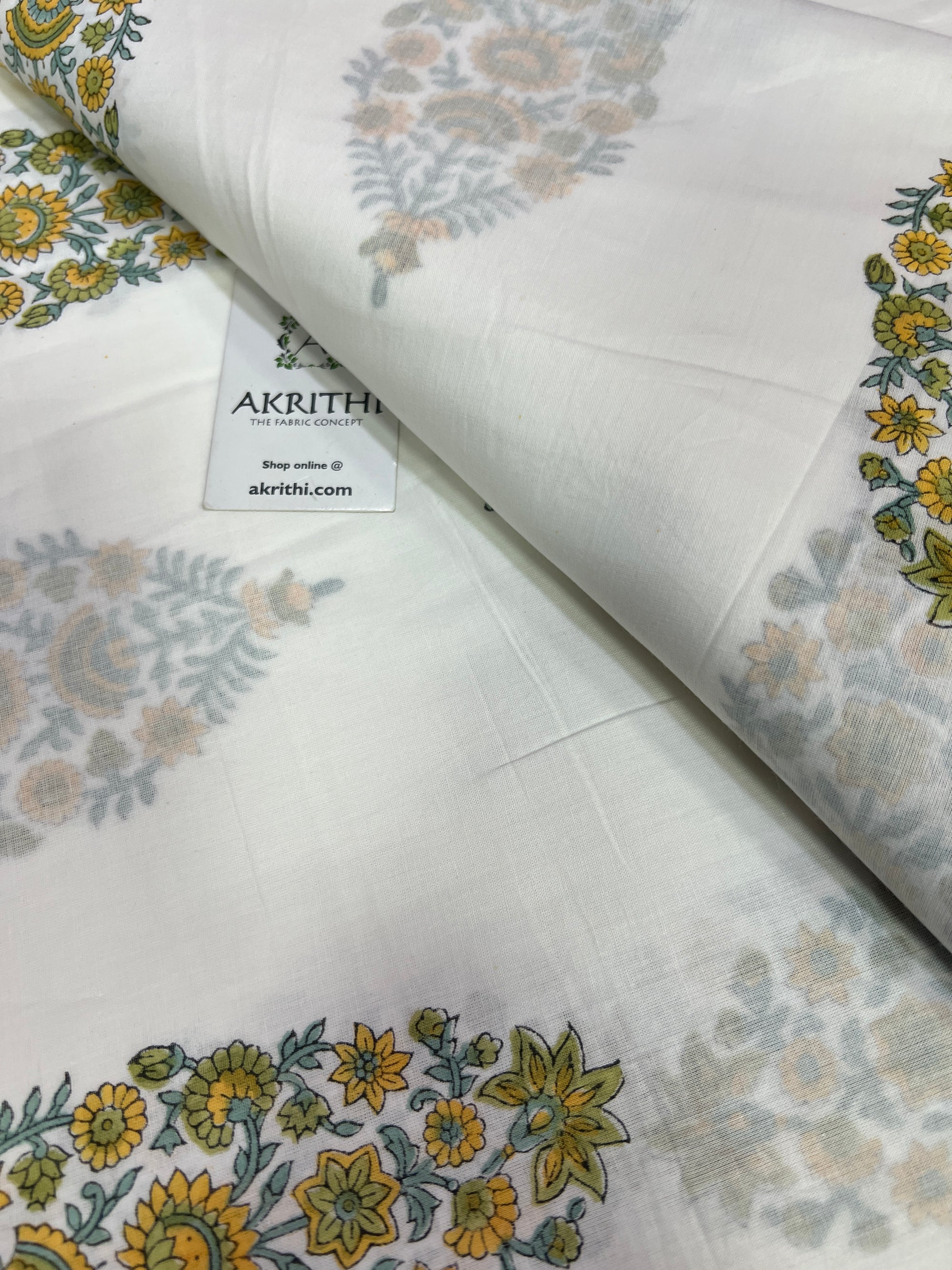 Hand block Printed pure mul cotton fabric