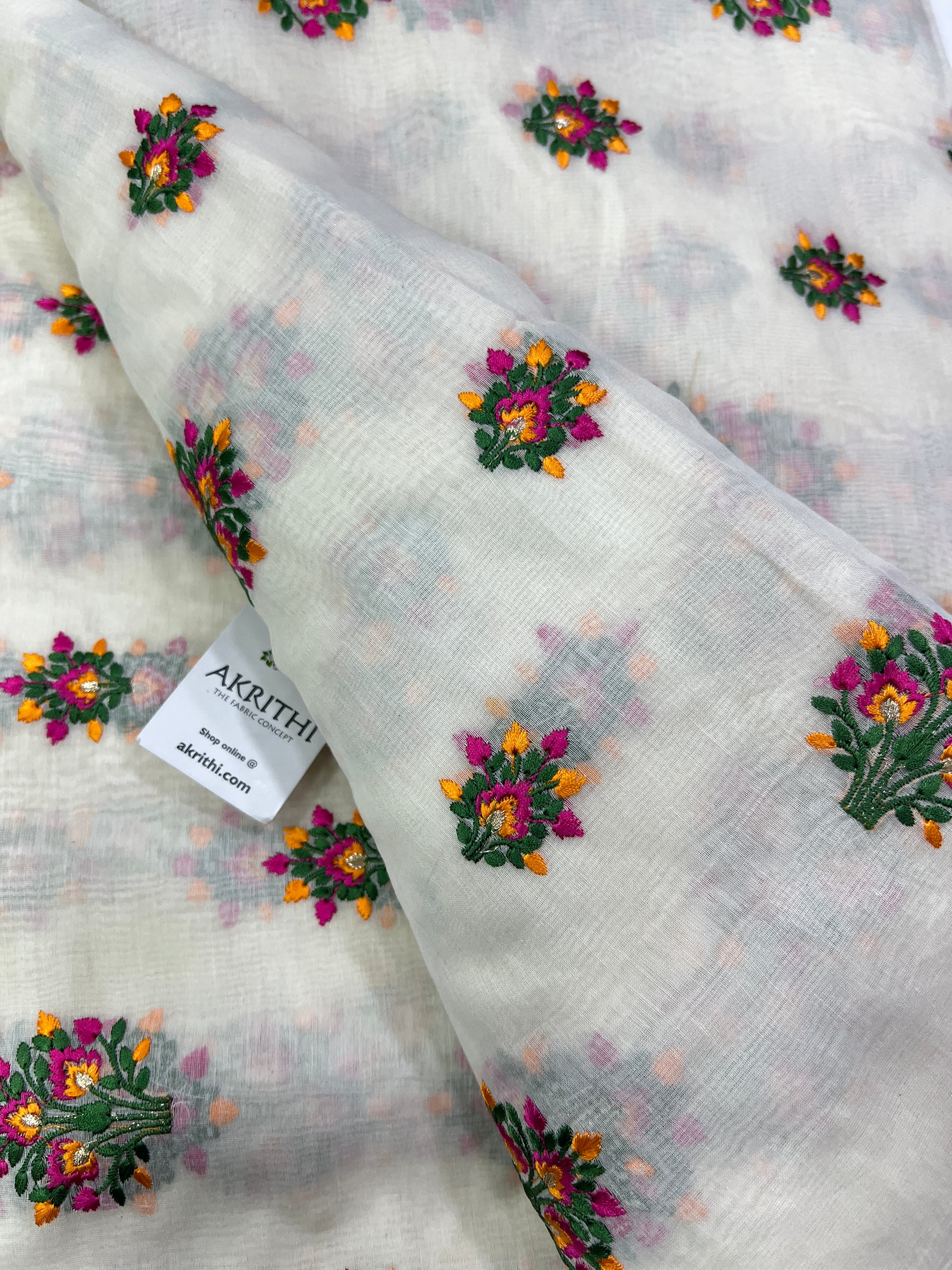 HANDLOOM MUL CHANDERI EMBROIDERED FABRIC