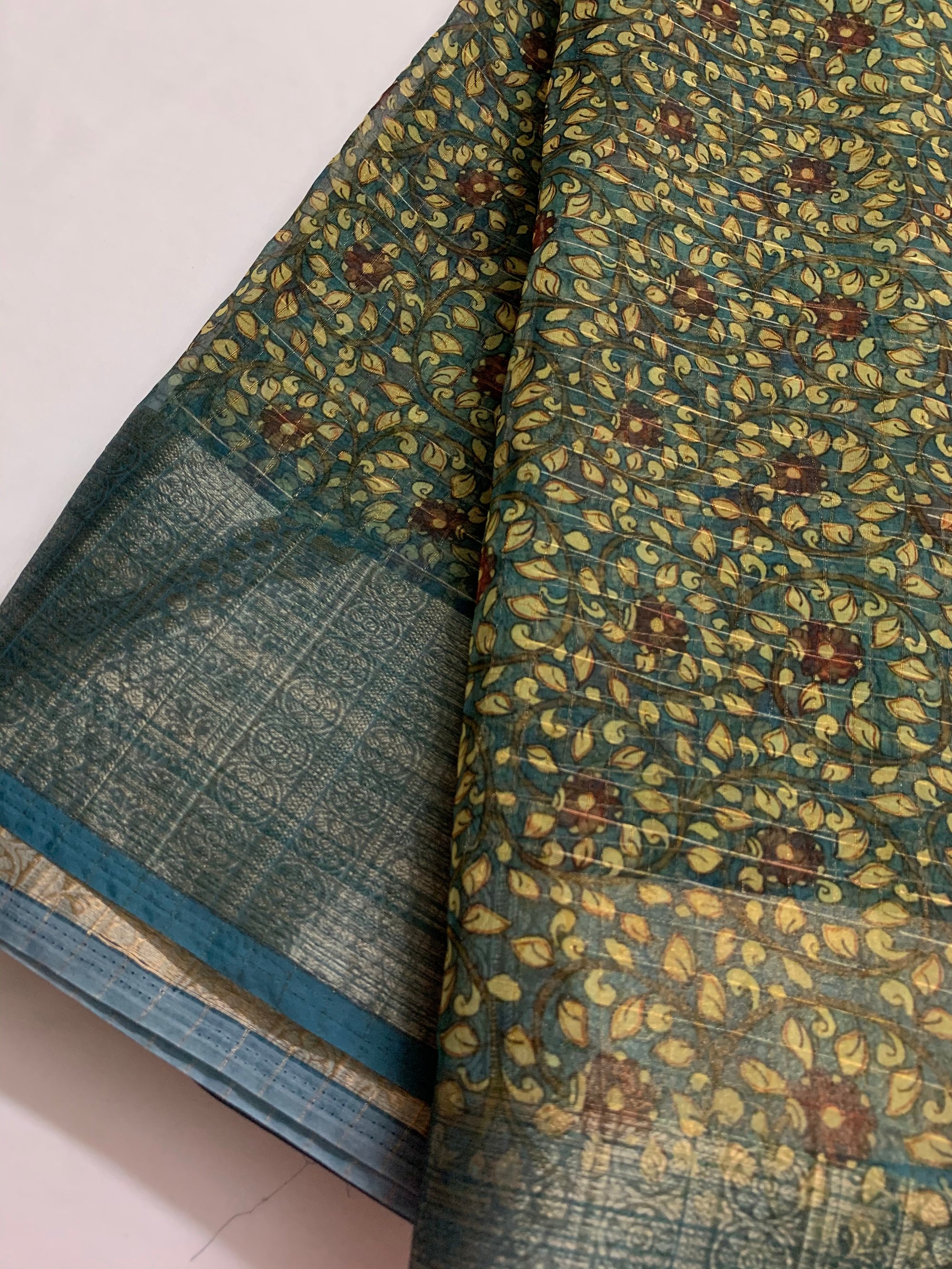 Printed organza with border and zari checks