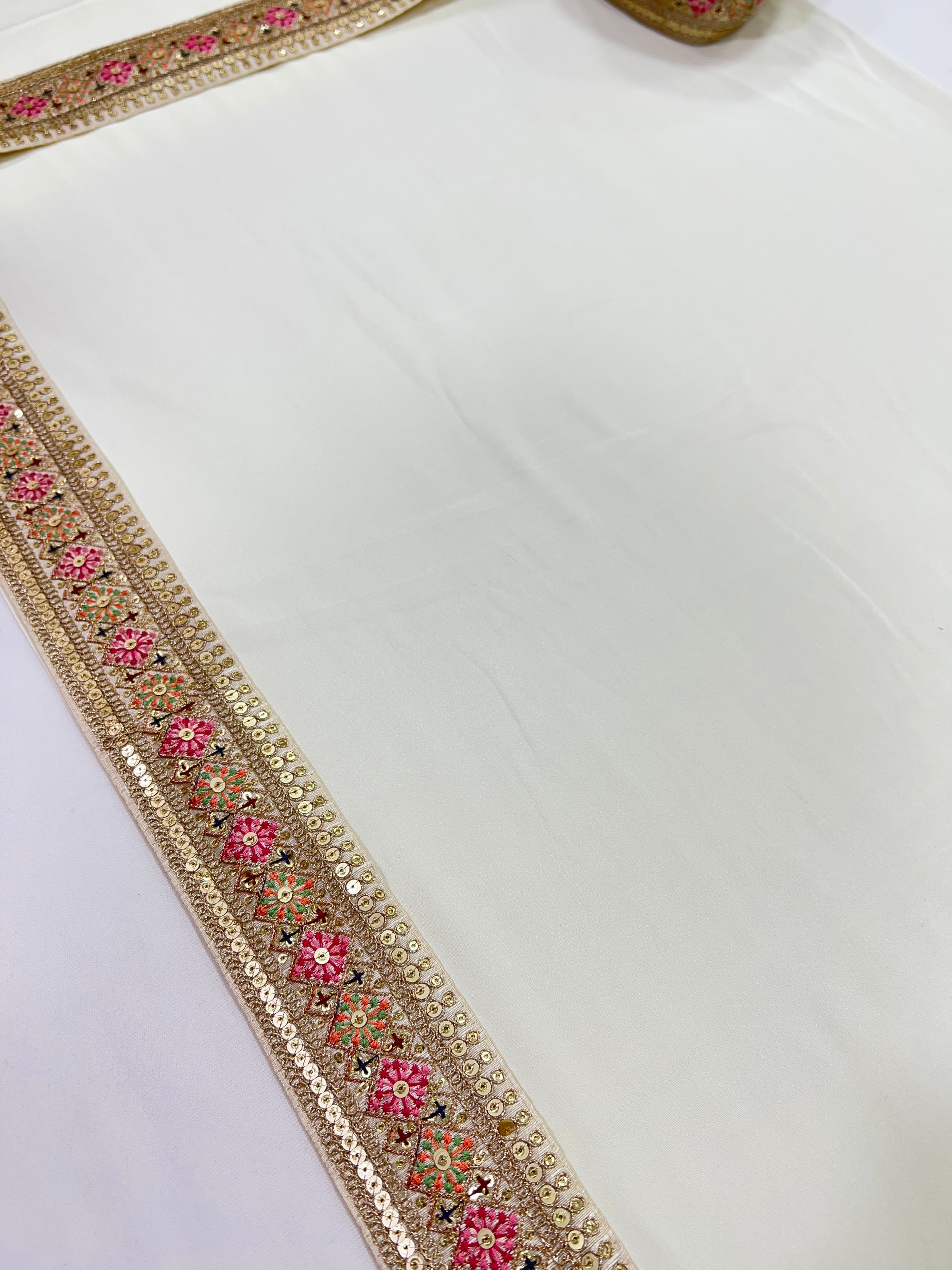 Off white crepe saree with lace
