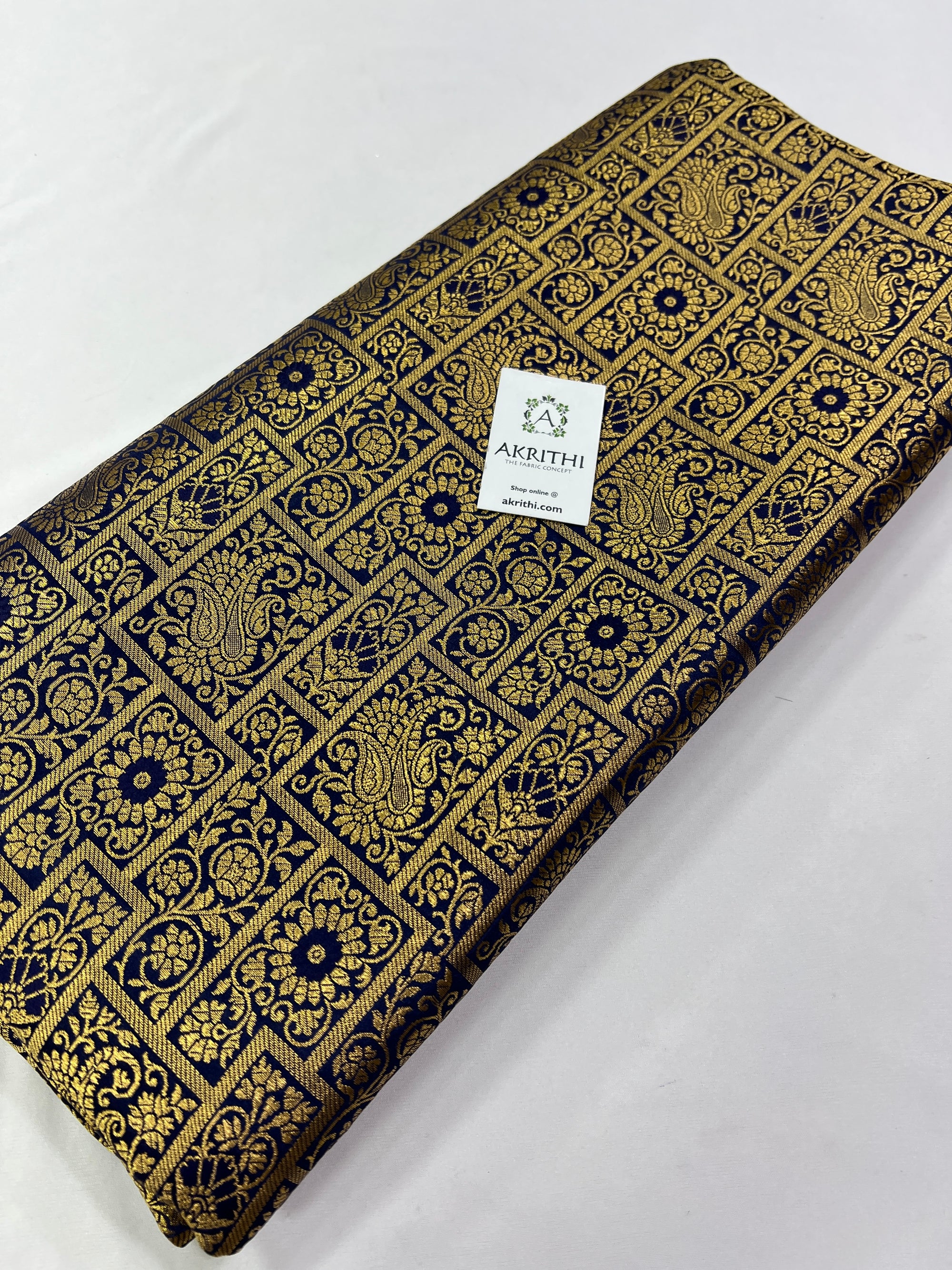 Banarasi brocade fabric navy blue