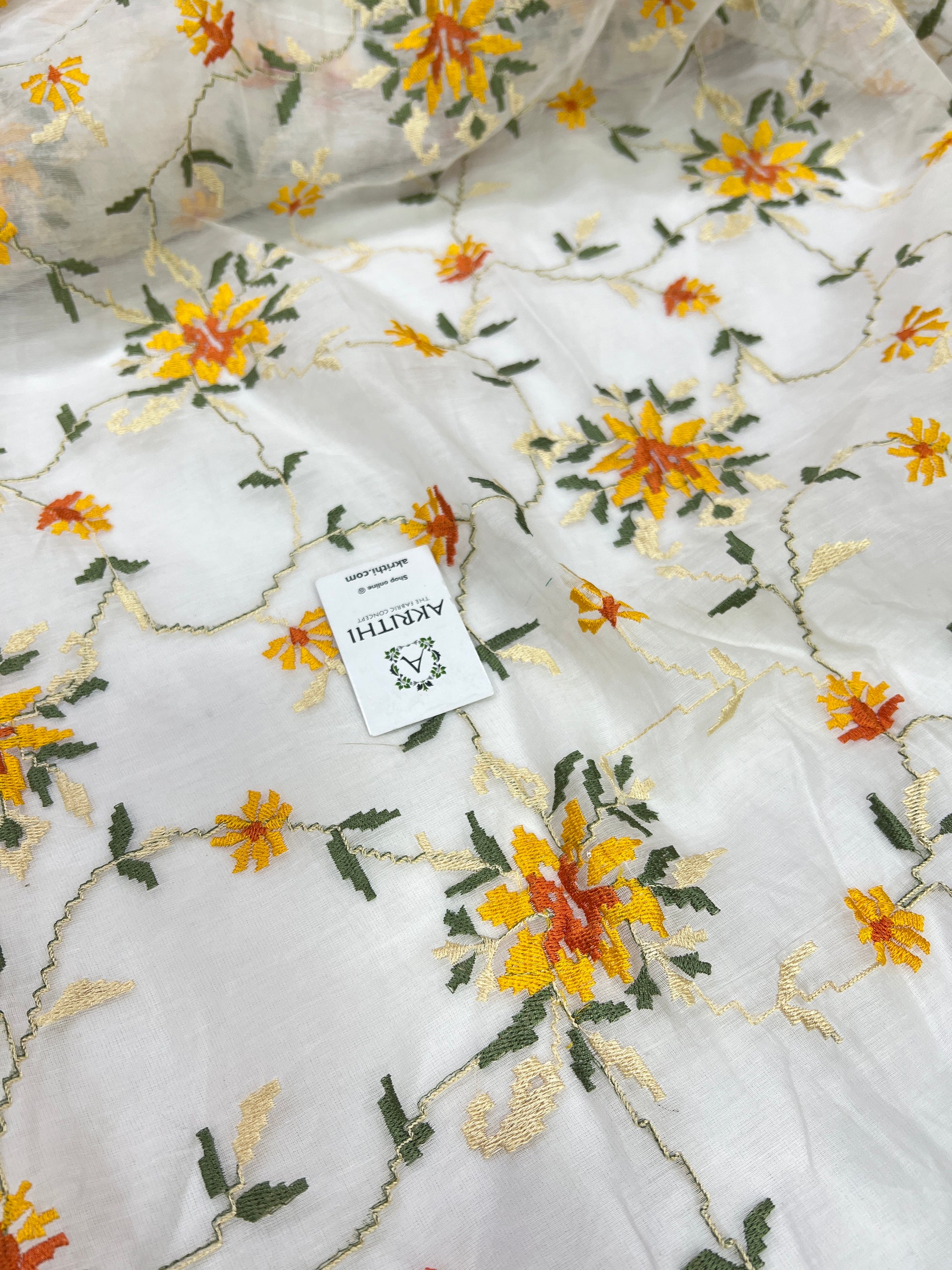 HANDLOOM MUL CHANDERI EMBROIDERED FABRIC