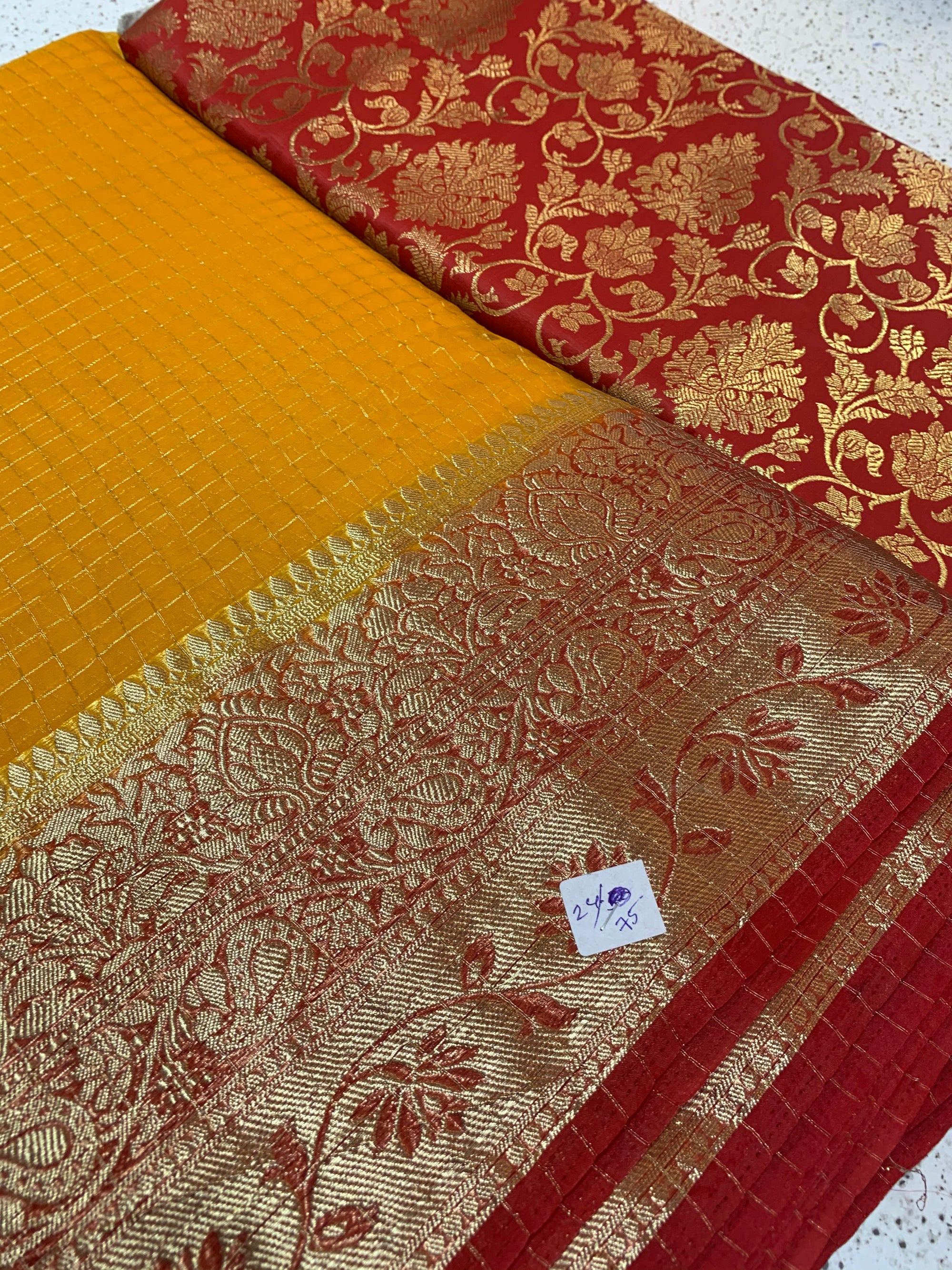 Banarasi fabric with organza checks combo