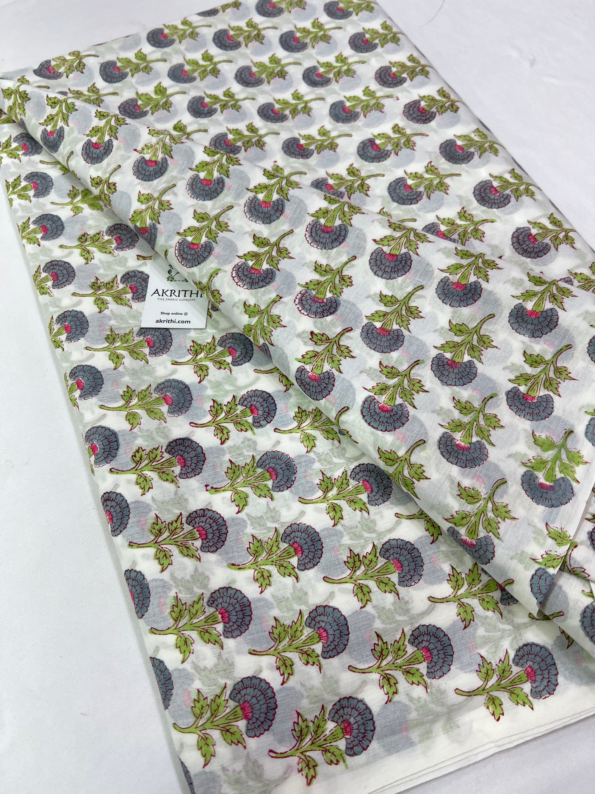 Hand Block Printed pure mul cotton fabric