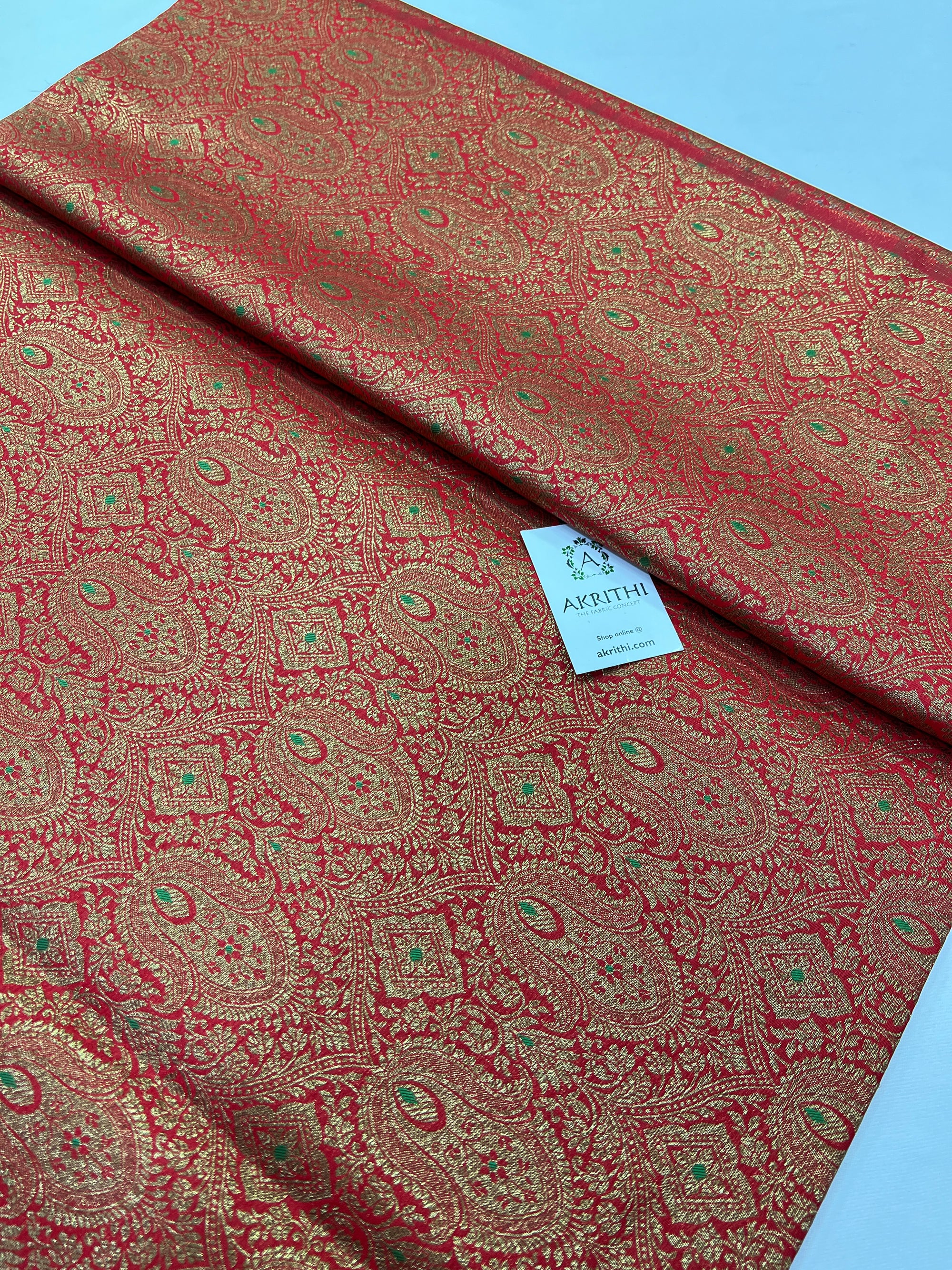 Handloom Banarasi brocade fabric with antique zari